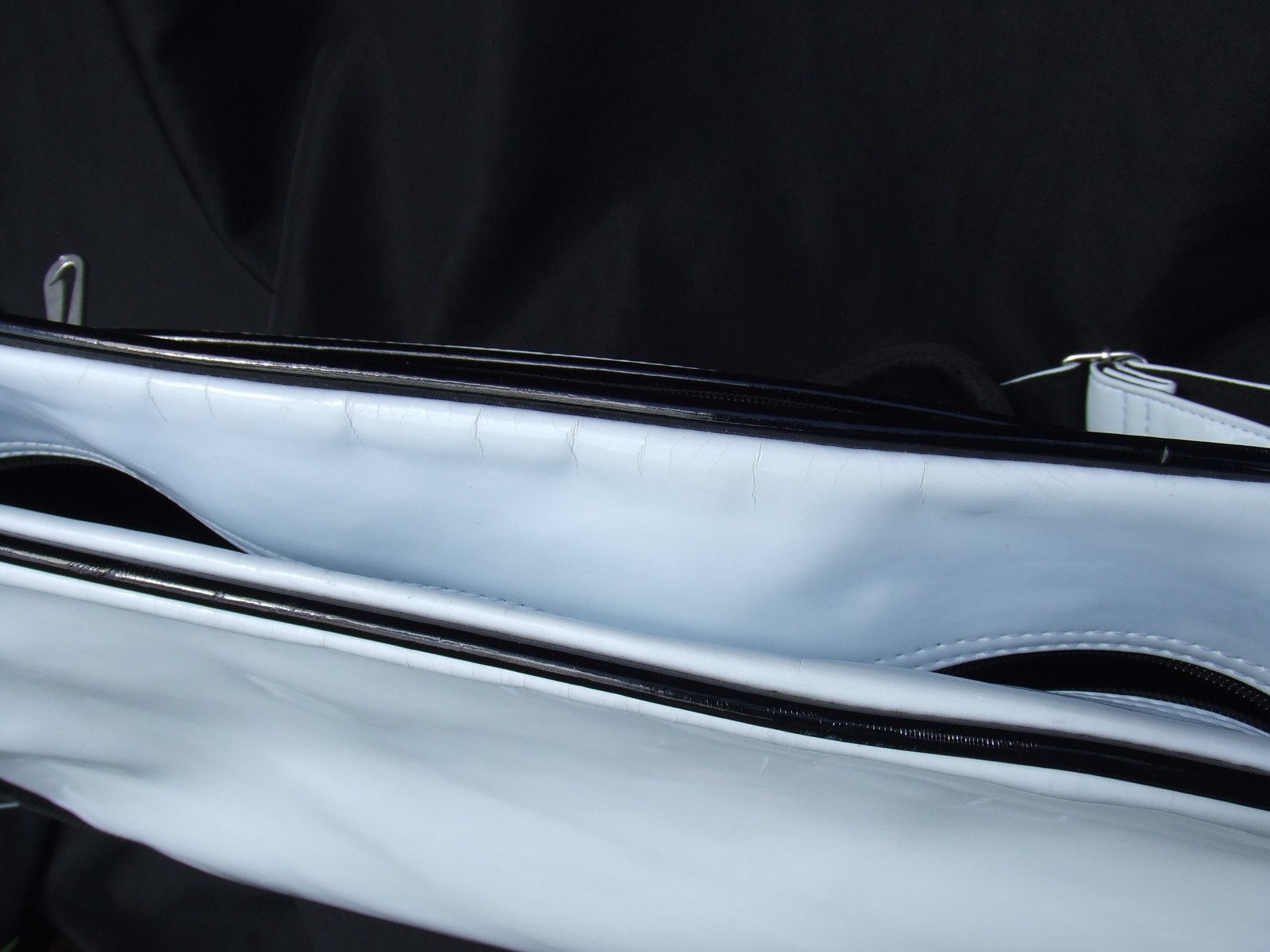 Vintage 90s Nike Patent Leather Messenger Bag Side Body White Black Swoosh Sport
