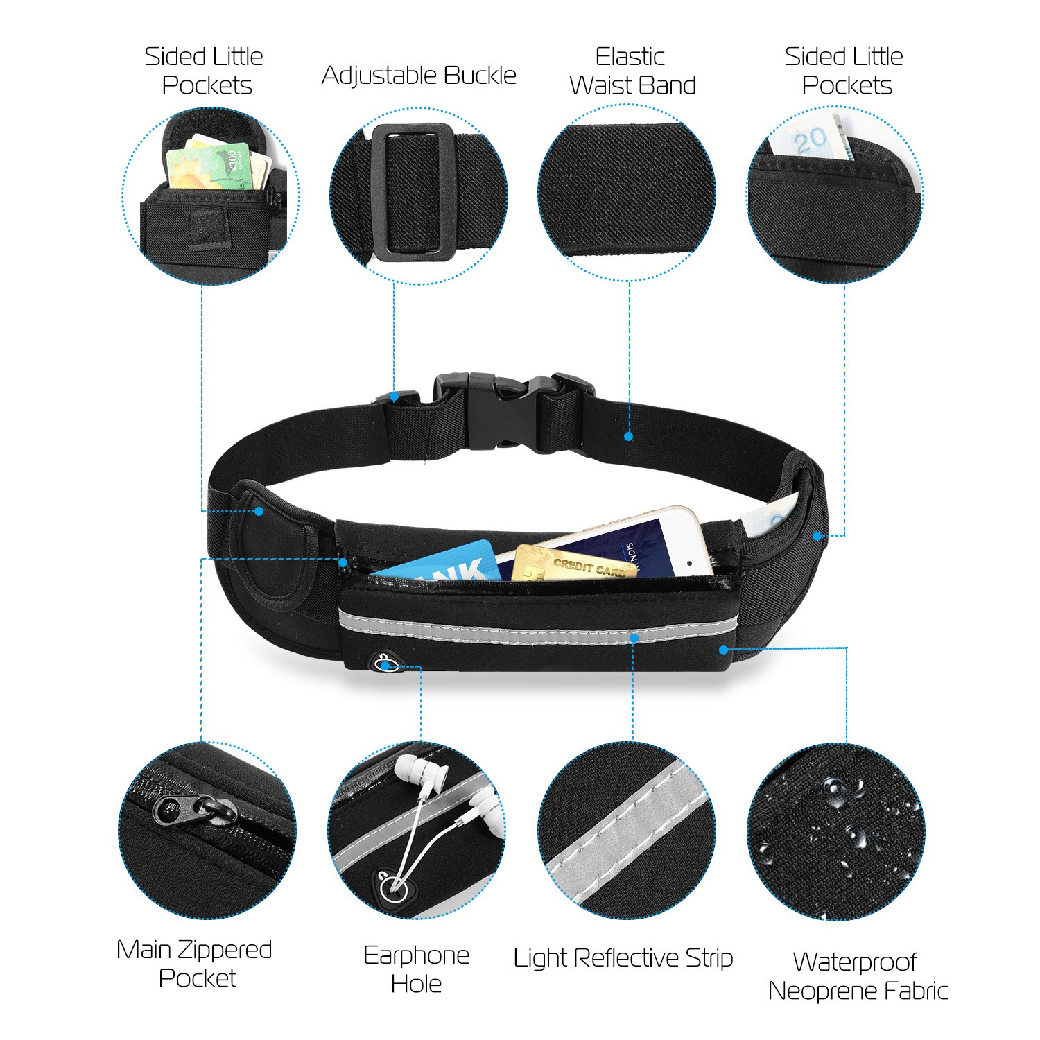 Sports Running Waist Bag Waterproof Adjustable Belt Pouch for Fitness Travel