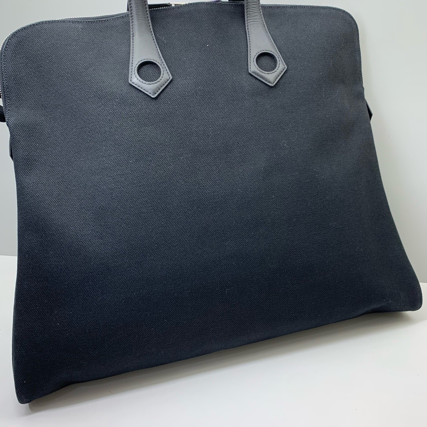 Hermes Pre-Owned Authentic Satchel Black Canvas Free Shipping 48*40*8.5cm