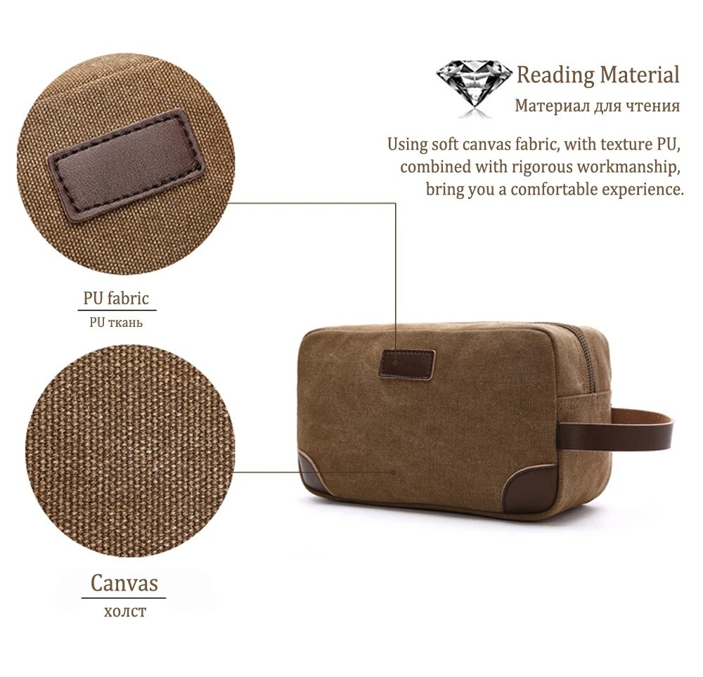 Men’s Toiletry Bag Hanging Dopp Kit Canvas Shaving Bag Zipper Large Capacity Bag
