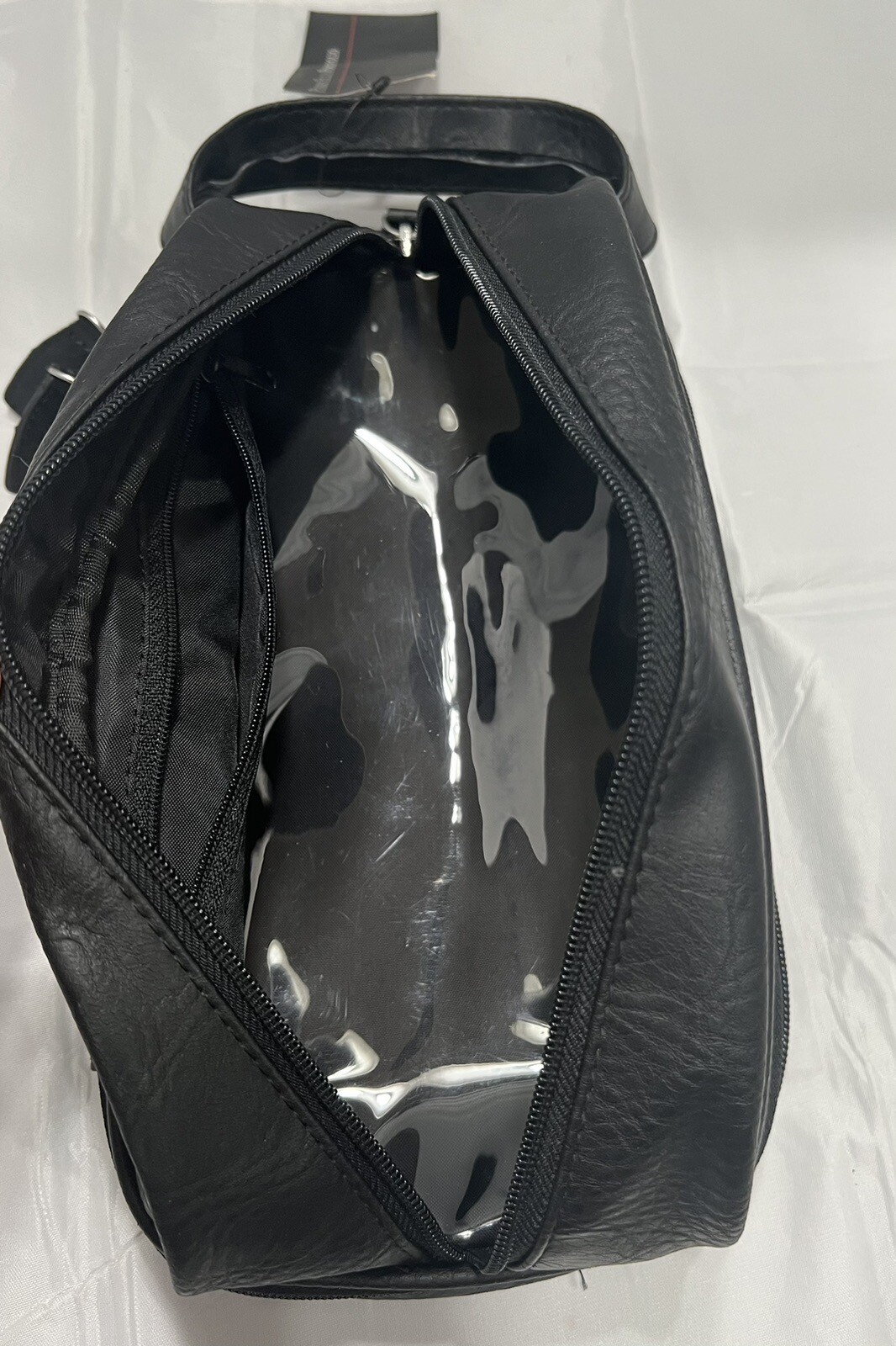 Perry Ellis Portfolio~Men’s Black Faux Leather Travel Kit Toiletry Bag W/Handle