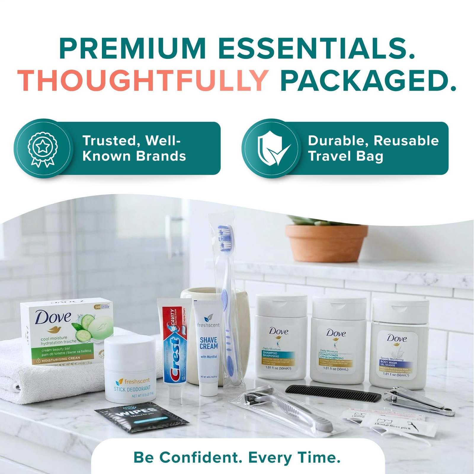 20 Piece Unisex Travel Hygiene Kit with Toiletries & Personal Care Essentials…