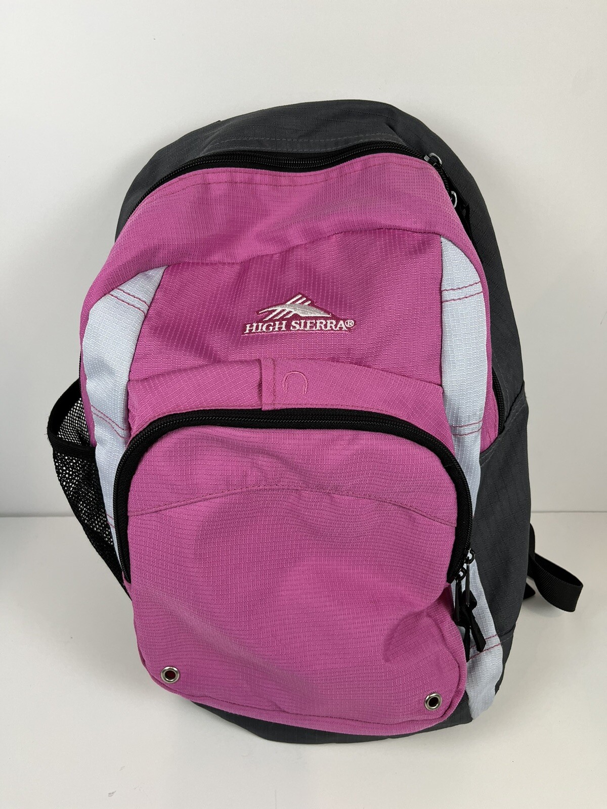 High Sierra Black Gray Pink & White Girls Backpack Book Bag