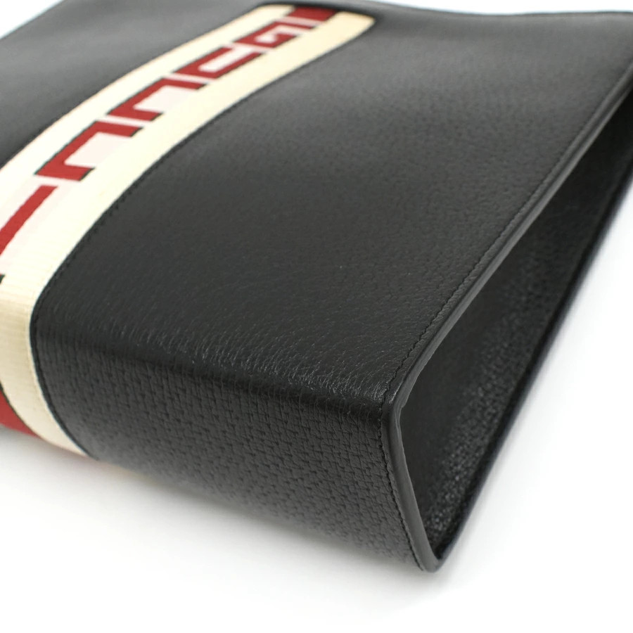 Gucci Clutch Bag Pouch 475316 Leather Black Logo Web Stripe Sherry Line
