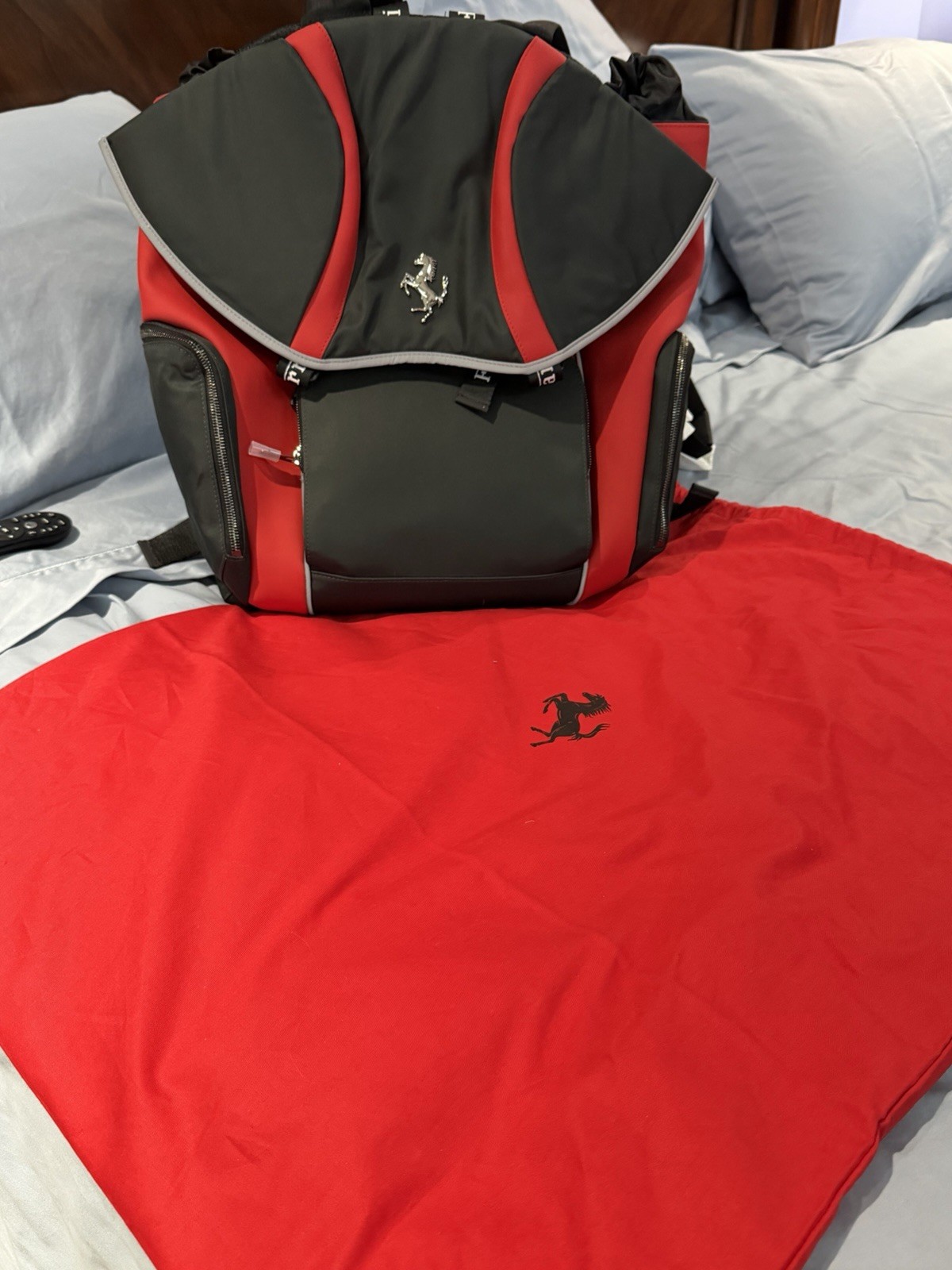 Ferrari Red/Black Solid Backpack w/ Zip & Buckle Closure, Adjustable Straps