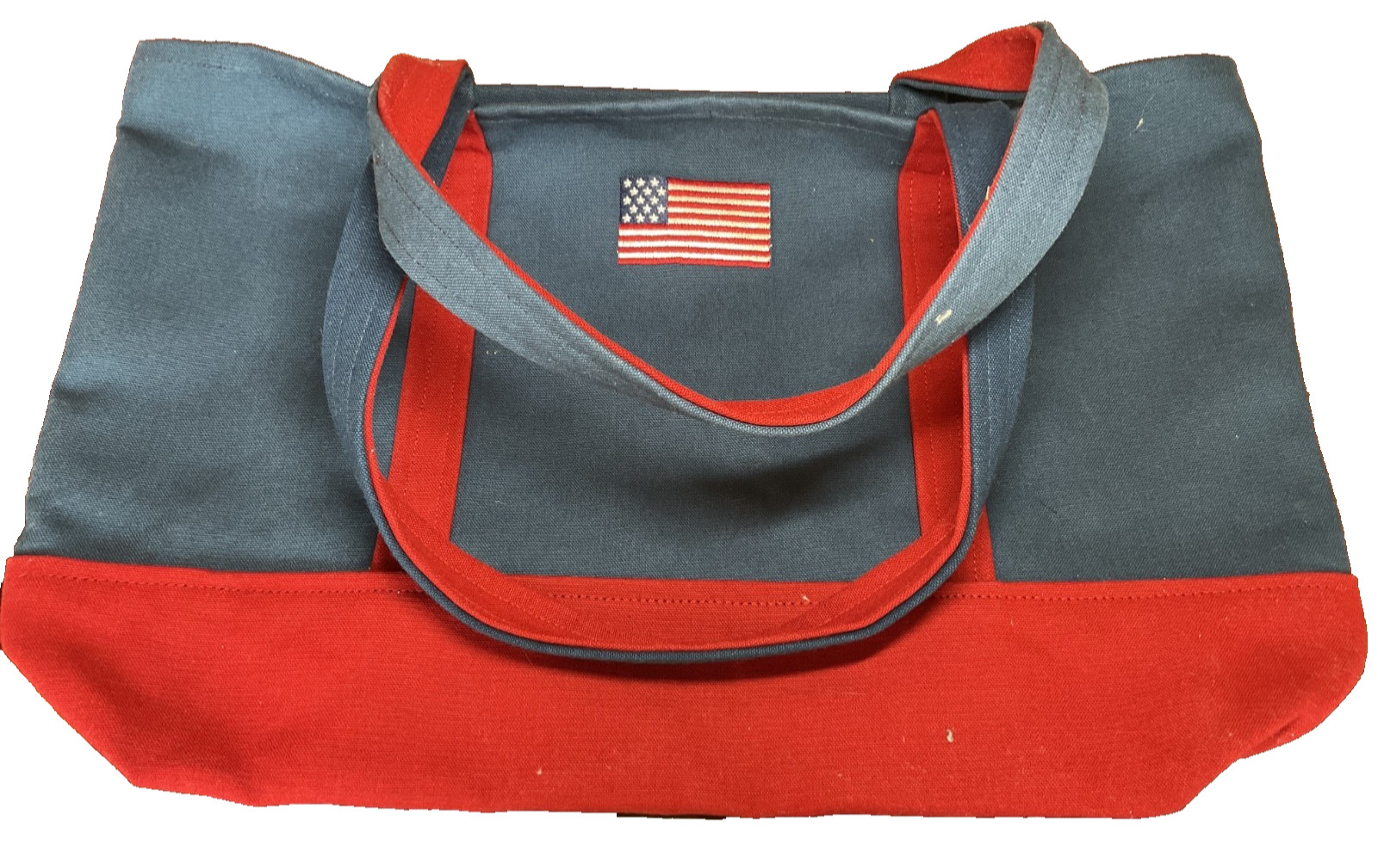 BOUNDARY DURABLE TOTE BAG RED BLUE AMERICAN FLAG 14” x 22” x 7” 100% COTTON NWT
