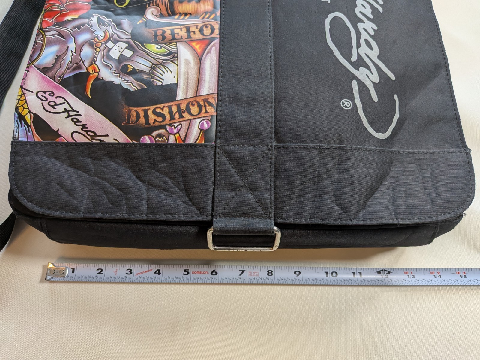 Y2K Ed Hardy Christian Audigier Messenger Bag Black Skull Tattoo Distressed