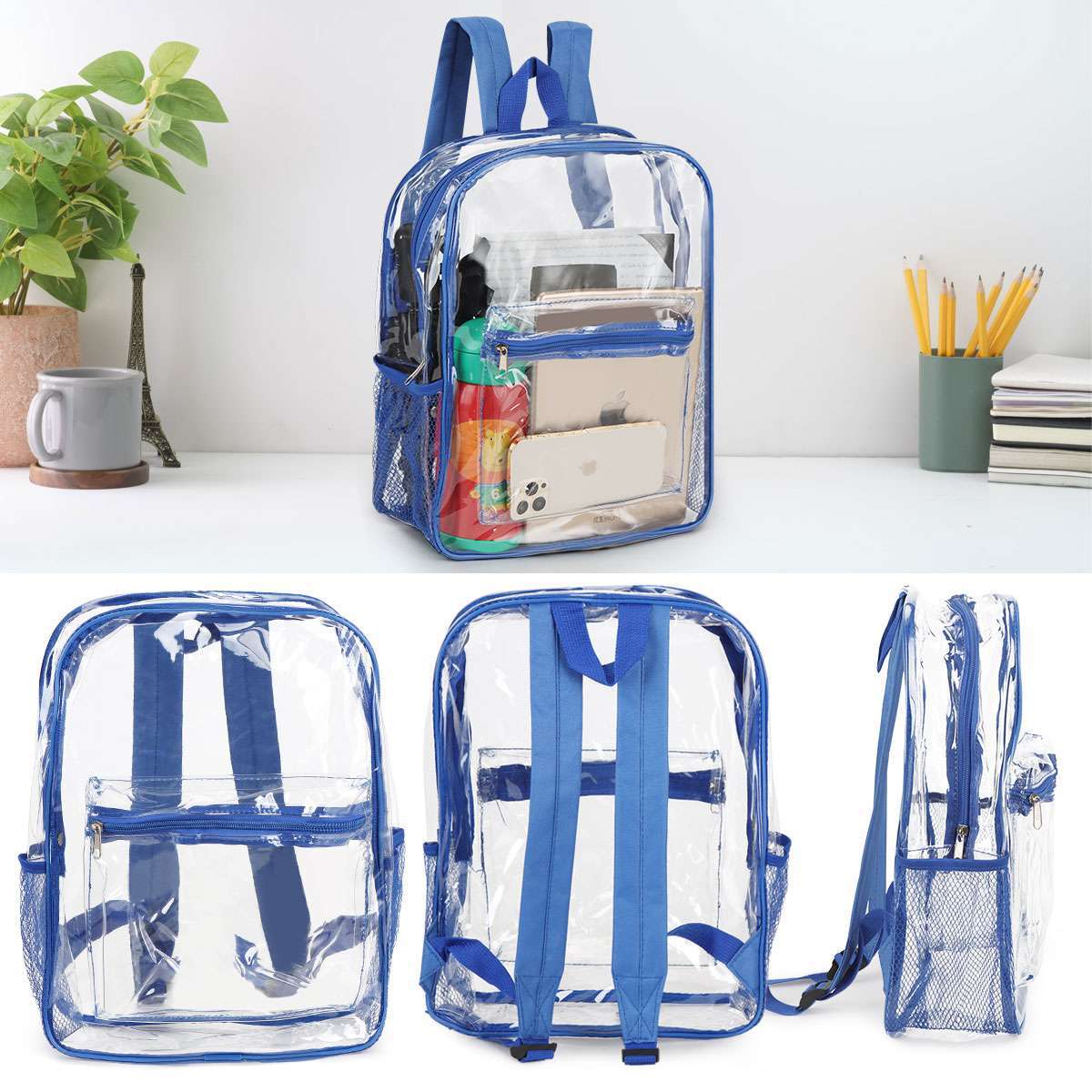 Heavy Duty Clear Backpack Waterproof Transparent Shoulder Bag SeeThrough Bookbag