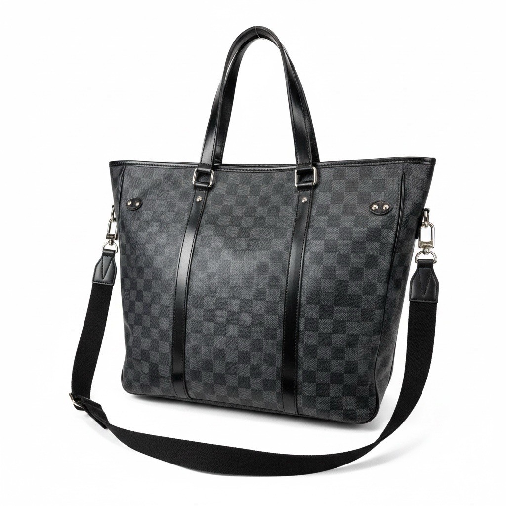 Louis Vuitton Tadao Tote PM Black Leather Damier Graphite