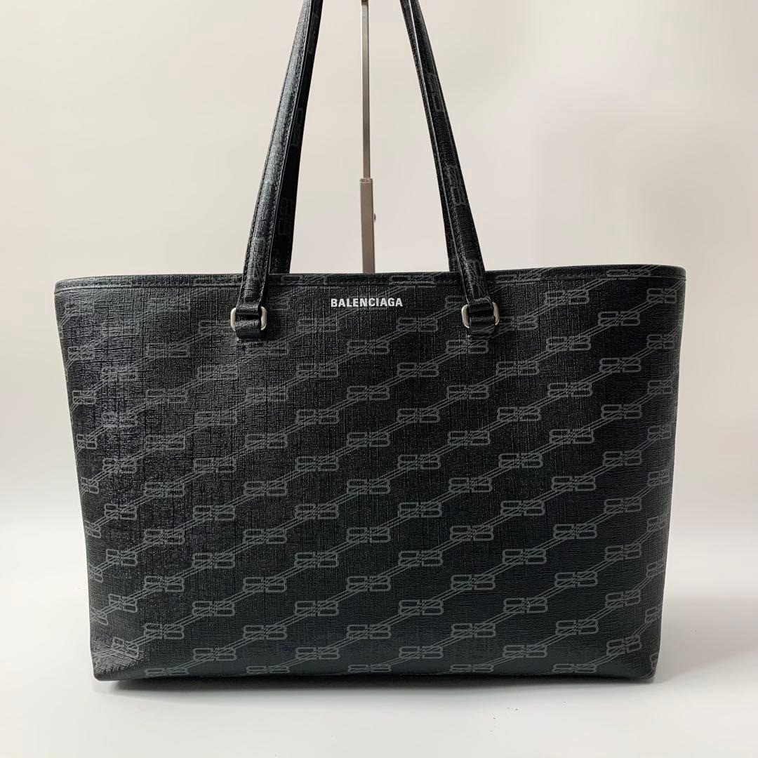 BALENCIAGA Signature BB Monogram Shopper Tote Bag PVC Black 702698 Used