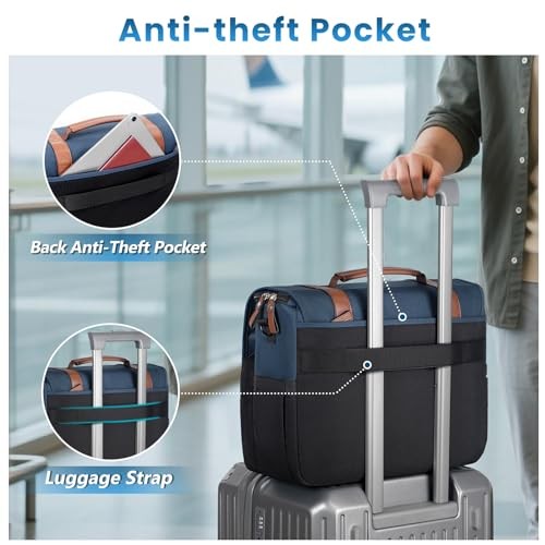 Messenger Bag for School with USB Charging Port, Large Crossbody Black-blue