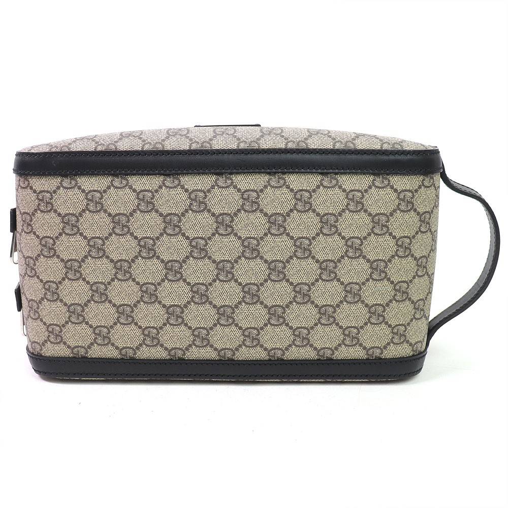 Gucci GG Supreme Canvas Clutch Bag Double Zip Beige Black Pochette