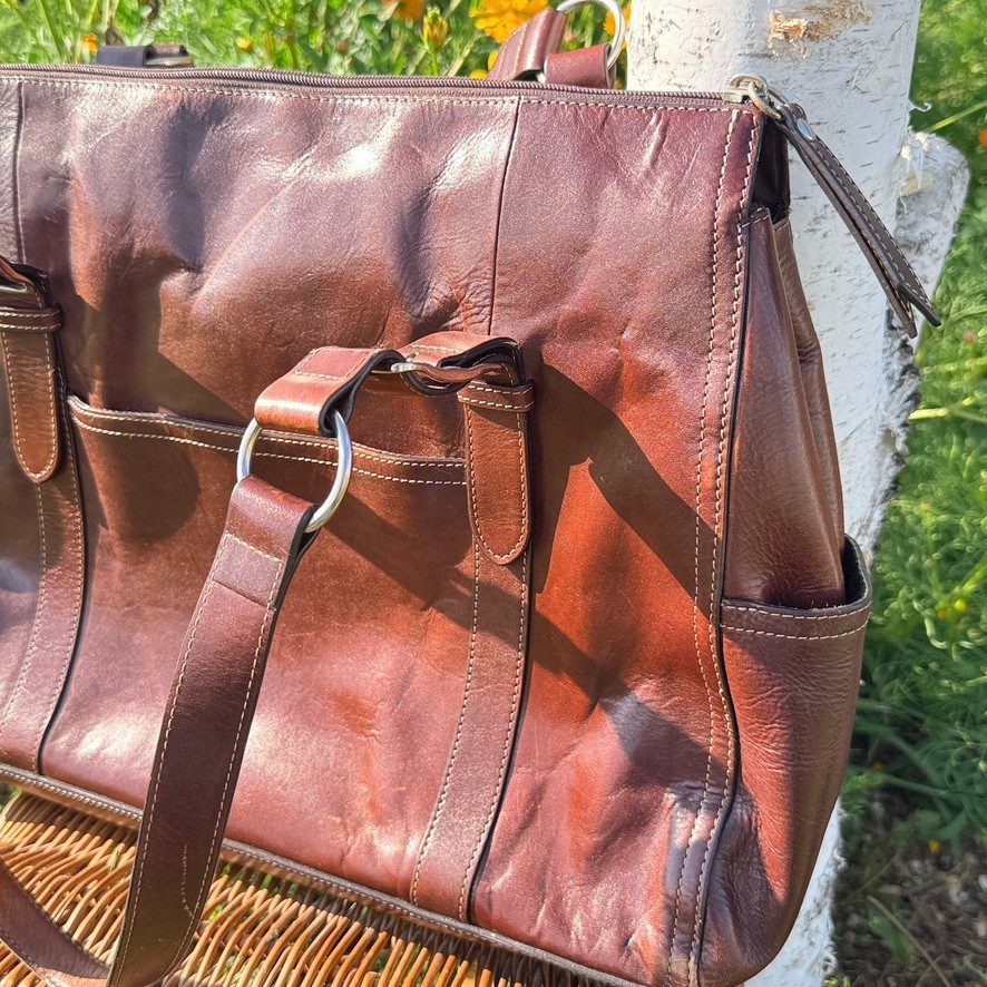 Fossil Brown Leather Laptop Messenger Briefcase Shoulder Bag Work Travel
