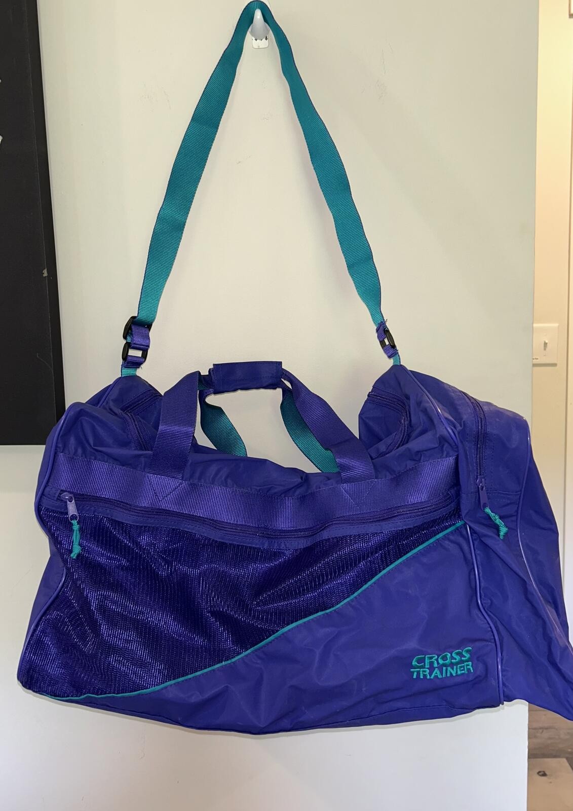 Retro Cross Trainer Purple & Teal Gym Duffel Bag Travel Sports Tote