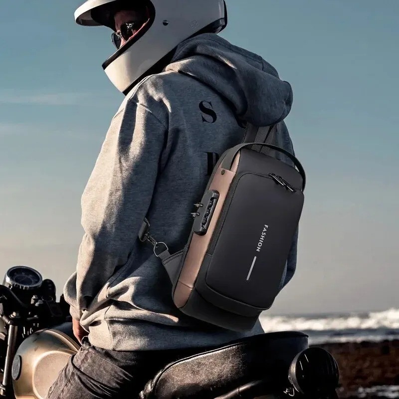 Men’s Sling Backpack Waterproof Anti-theft Shoulder Crossbody Chest Bag USB Port