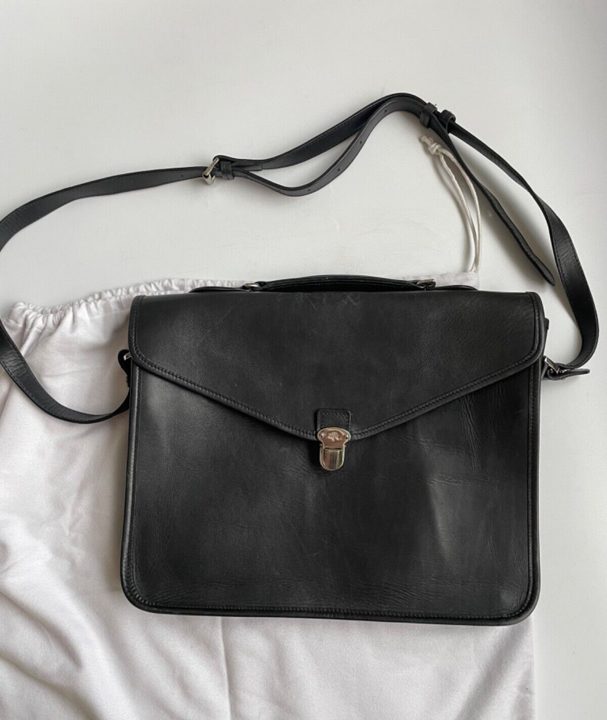 Vintage Mulberry Model 500992 Black Leather Briefcase Mens Business Laptop Bag