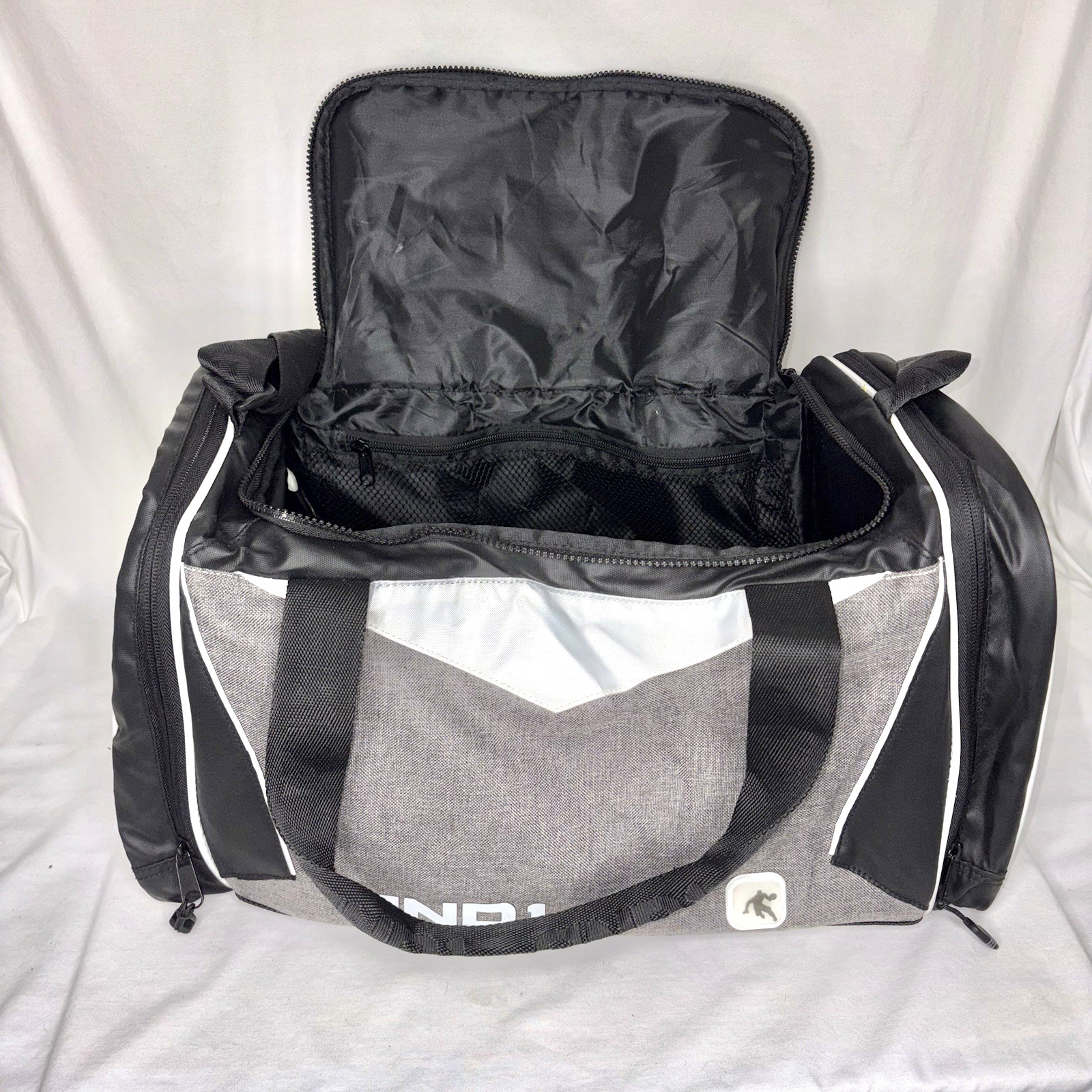 AND1 Duffle Bag Gray Black Shoulder Strap Gym Basketball Hoops Vintage