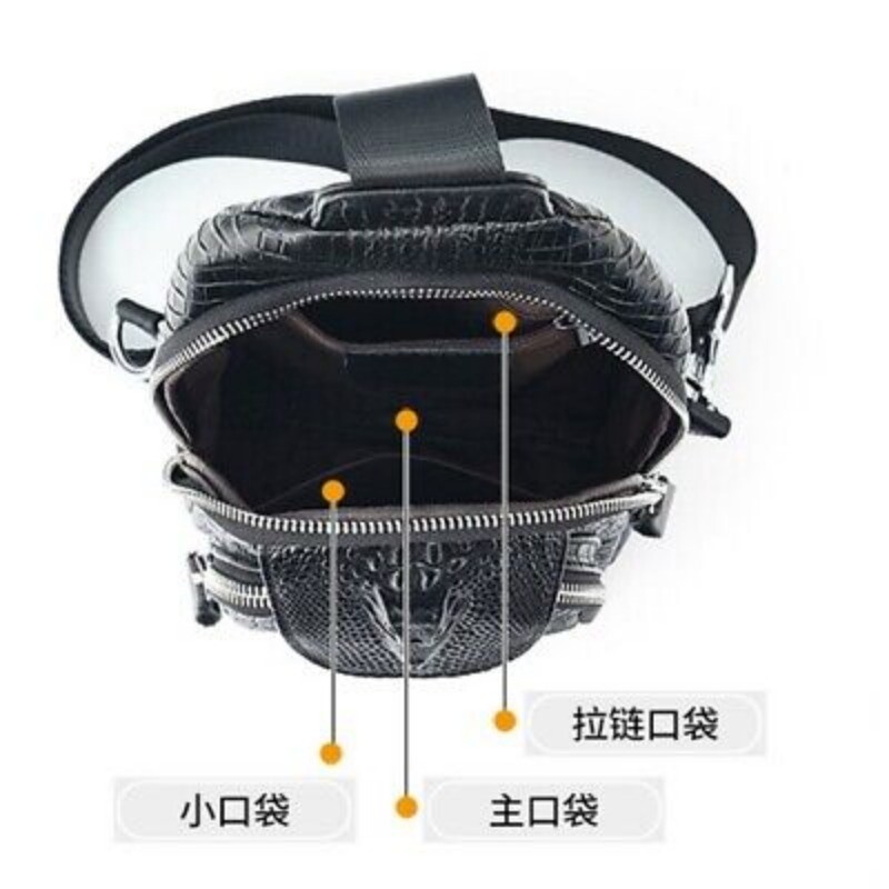 Black Real eather Sling Backpack, Men’s Crossbody Chest Bag Crocodile Pattern
