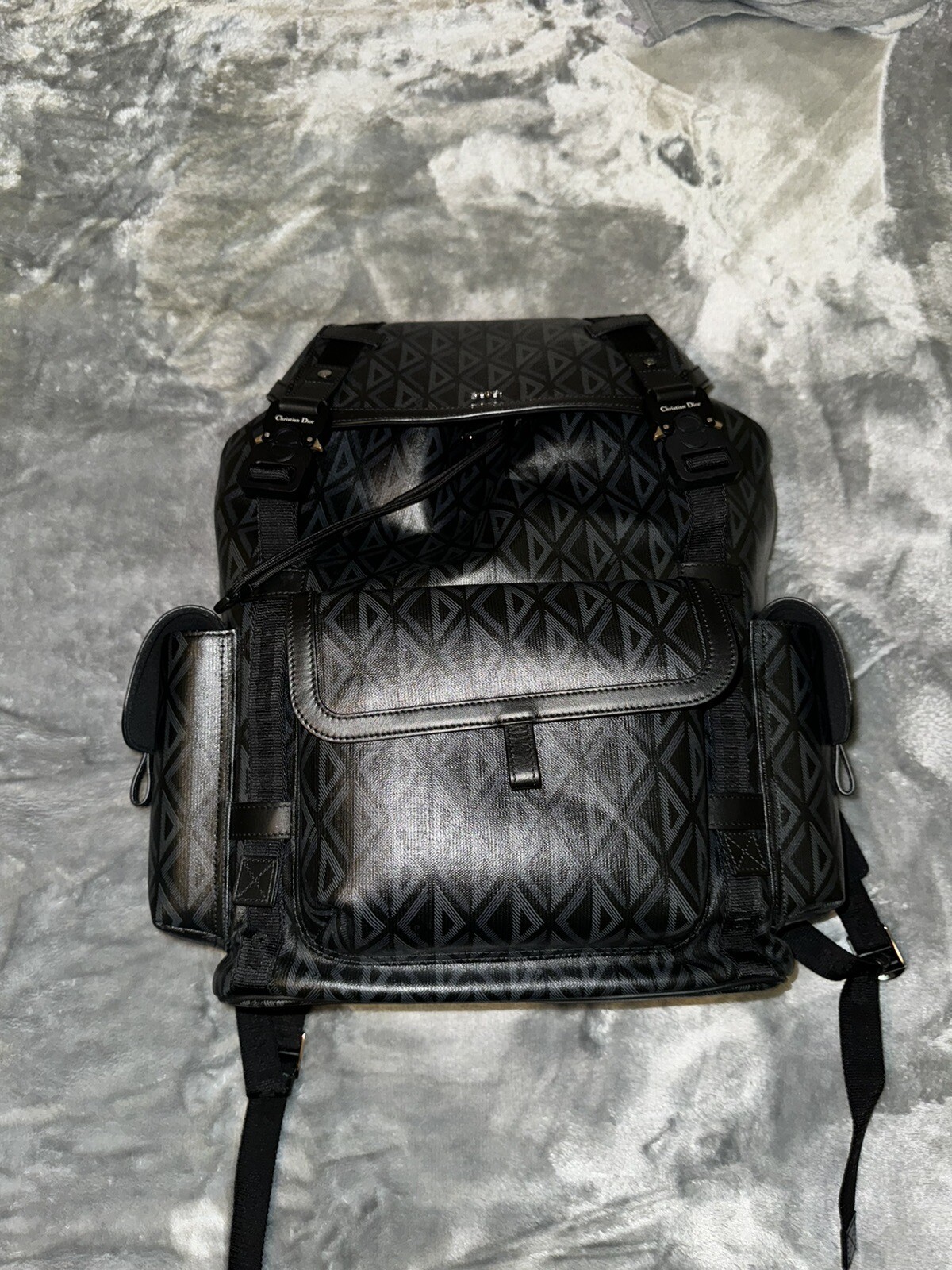 Christian Dior Hit the Road Backpack CD Diamond Coated Canvas Black