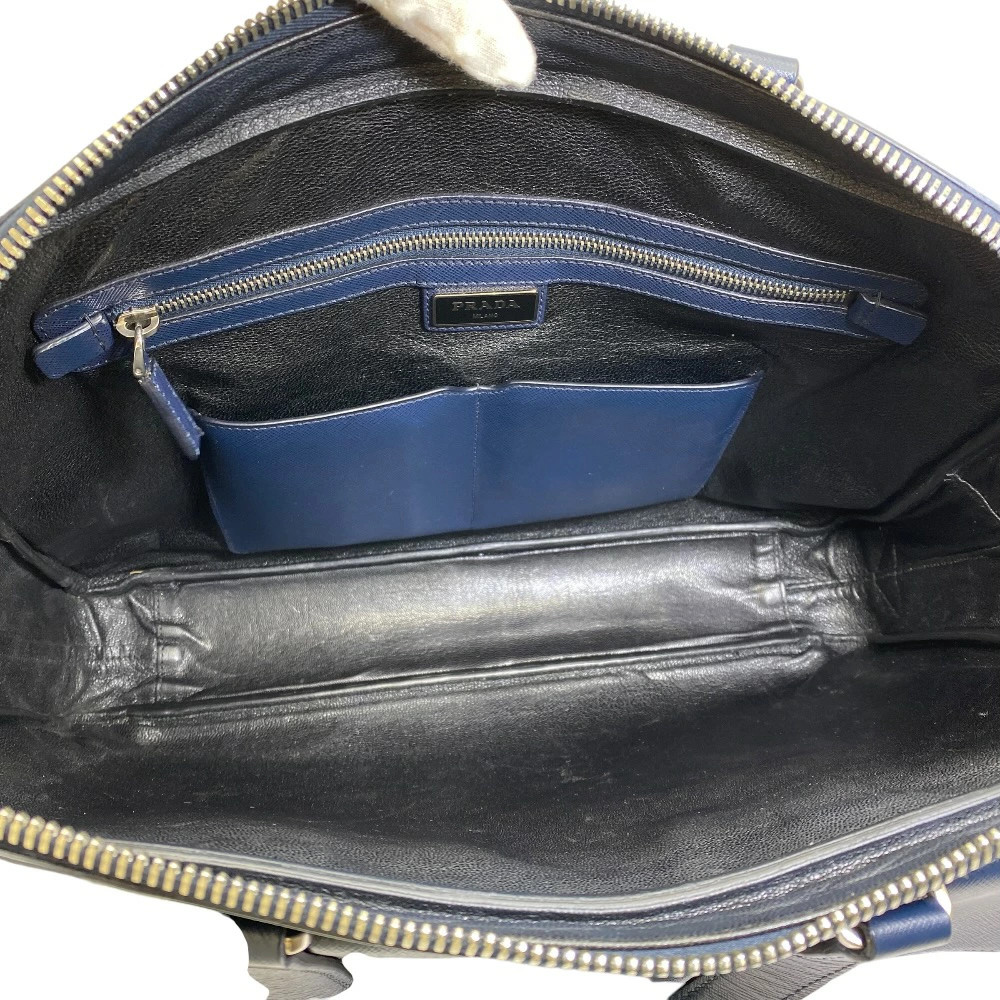 PRADA Business Bag Briefcase Triangle Logo Saffiano Leather Navy Silver