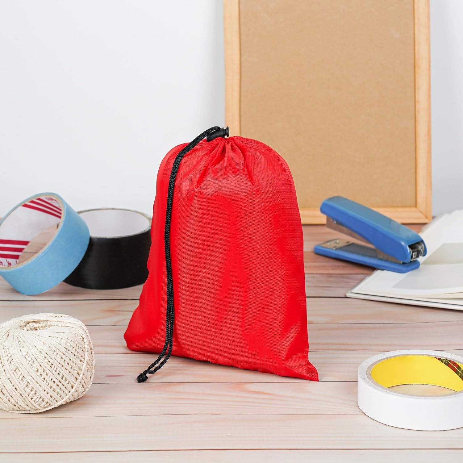 6 Set Drawstring Bag With Toggle Nylon Cinch & Ditty Pouch Red 7 X 9 Inch