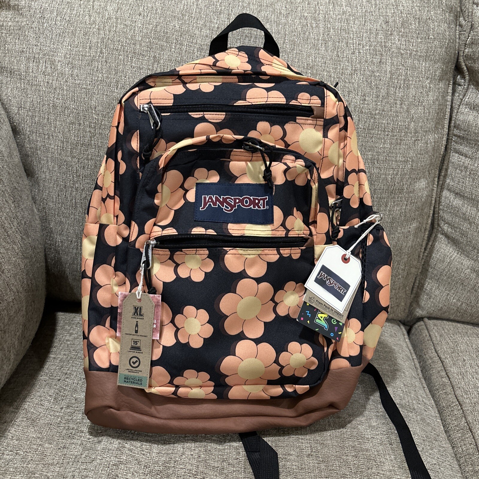 JanSport Cool Student Backpack FLOWER FRENZY 34 L x 17 x 12 x 8 In NWT