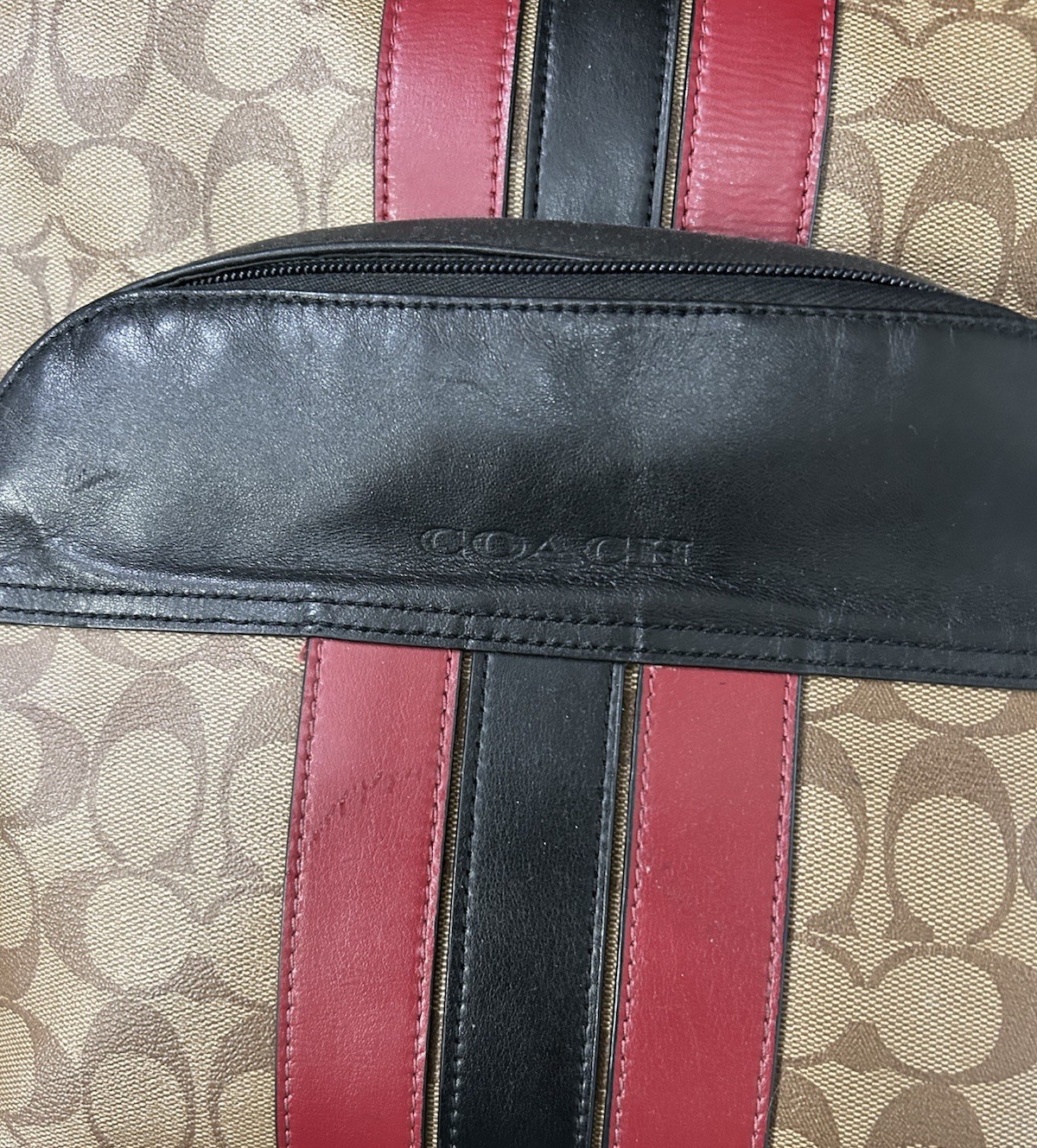 Coach Leather Backpack Stripe Black & Red Distressed In some areas