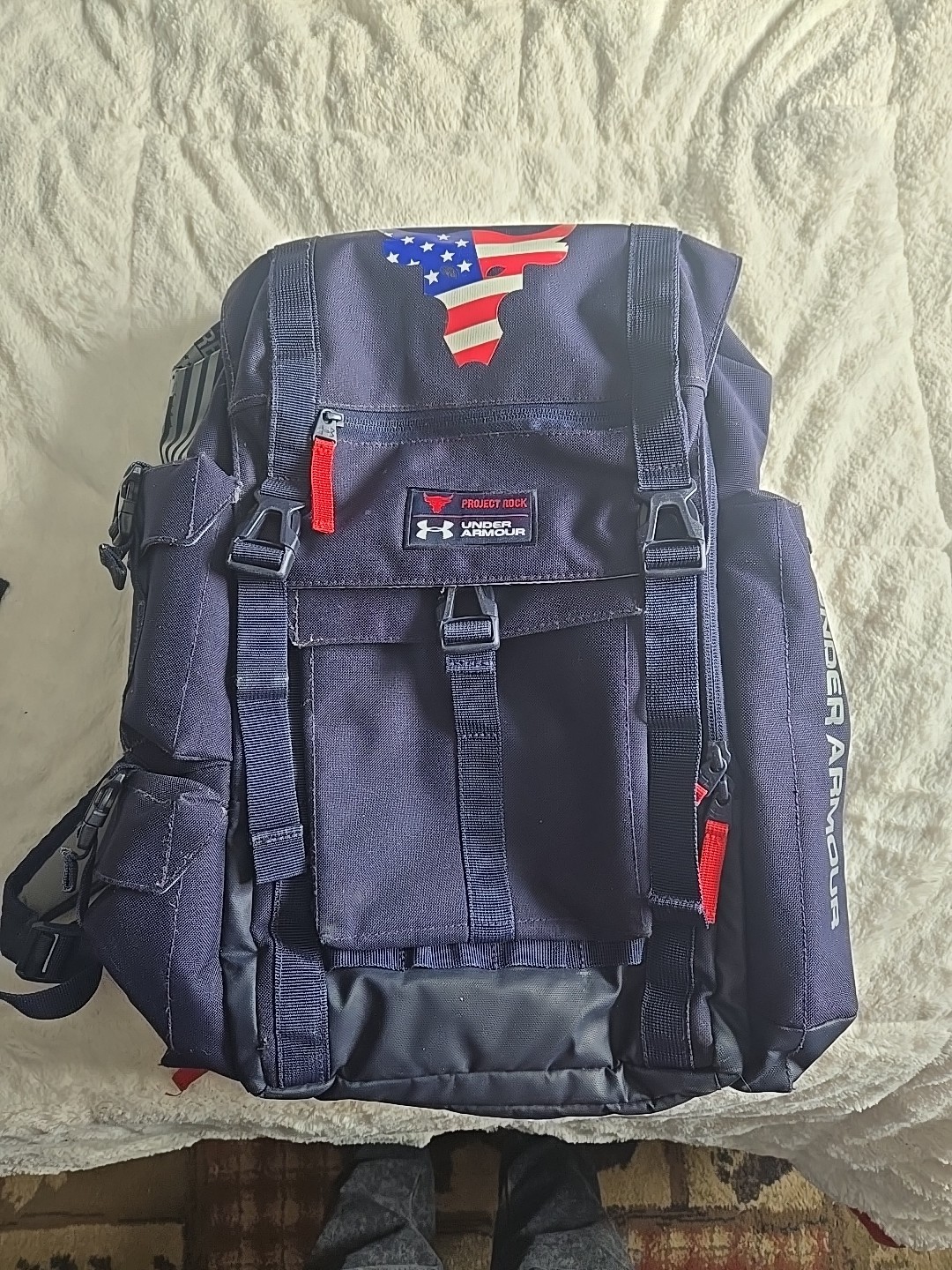 Under Armour UA x Project Rock Freedom Regiment Backpack Red White Blue Flag USA