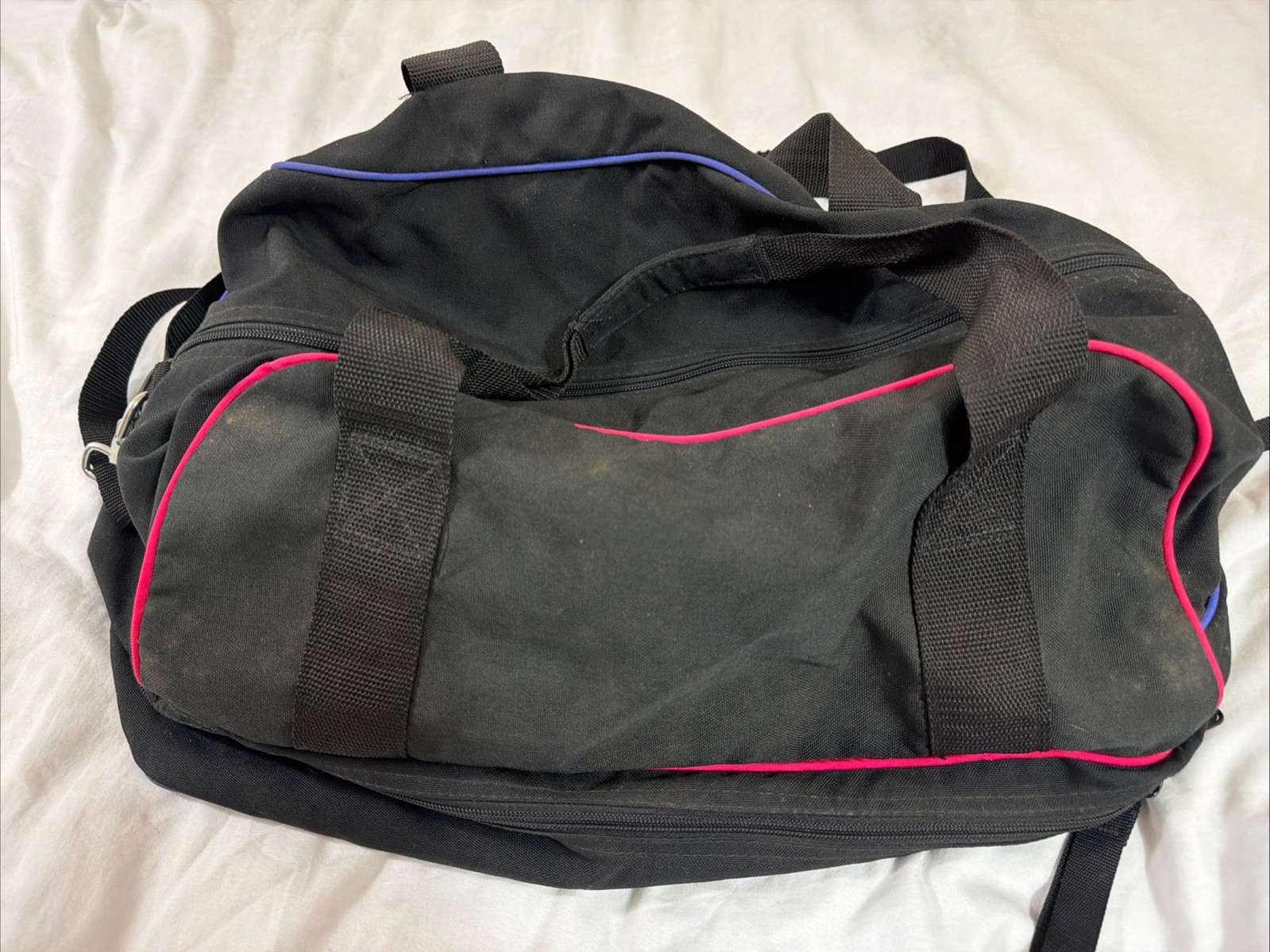 Vintage Eddie Bauer Duffle Bag Black Multicolor Piping New Strap