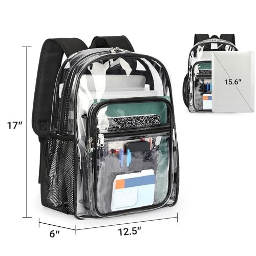 Heavy Duty Clear Backpack 17in Transparent PVC Bag – Large Capacity, Reinforced