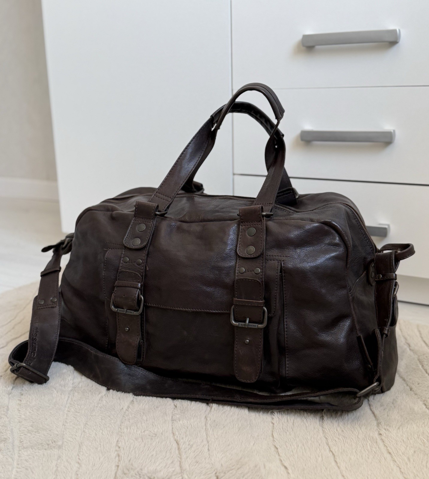 Aunts & Uncles Barber Men’s Leather Travel Weekend Brown Bag Retro Style