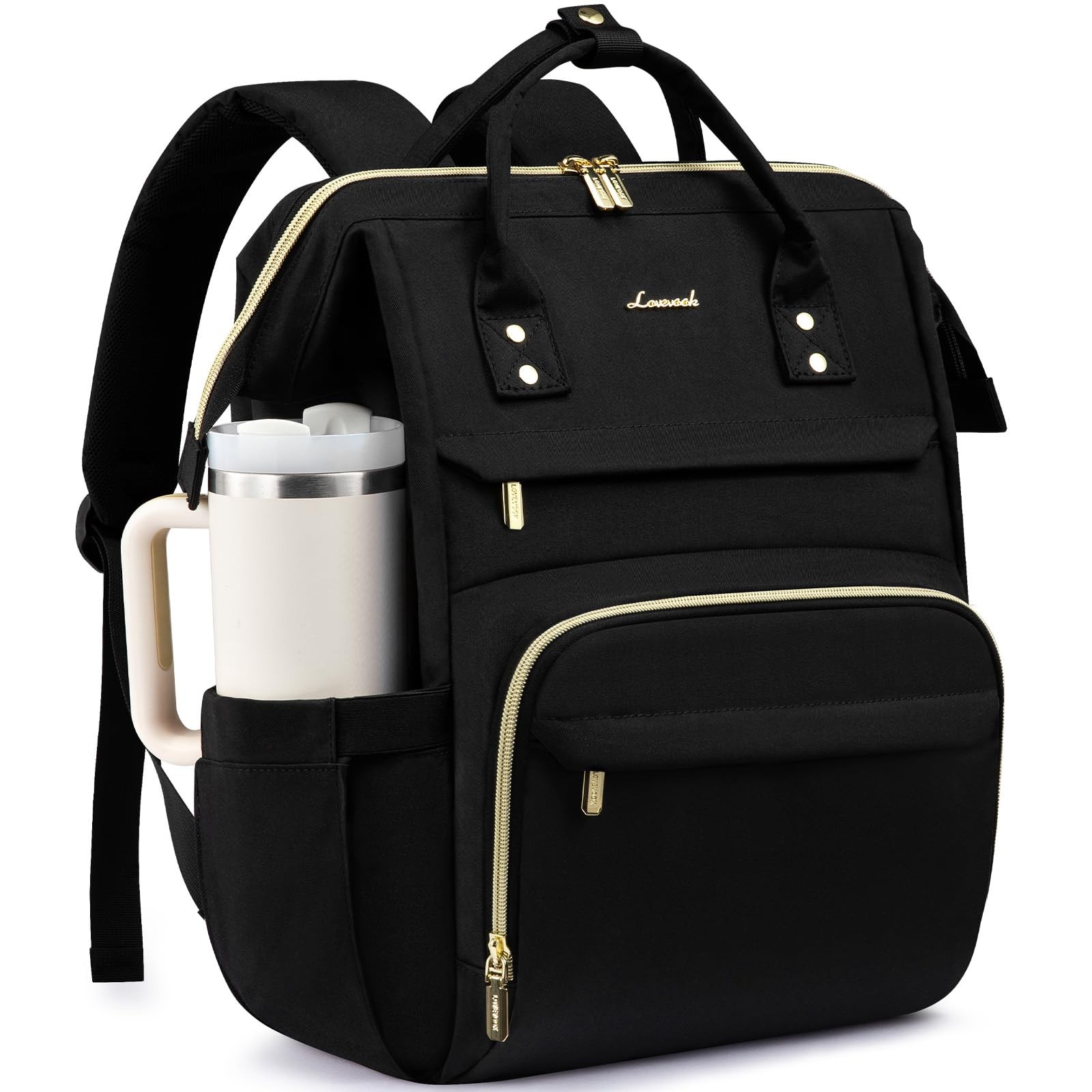 Laptop Backpack for Women with Giant Tumbler Holder Pocket,15.6 inch Waterpro…