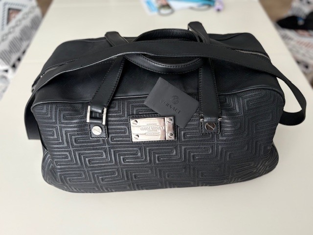Gianni Versace Couture Greca Pattern Black Leather Travel Bag, Original Owner!!!