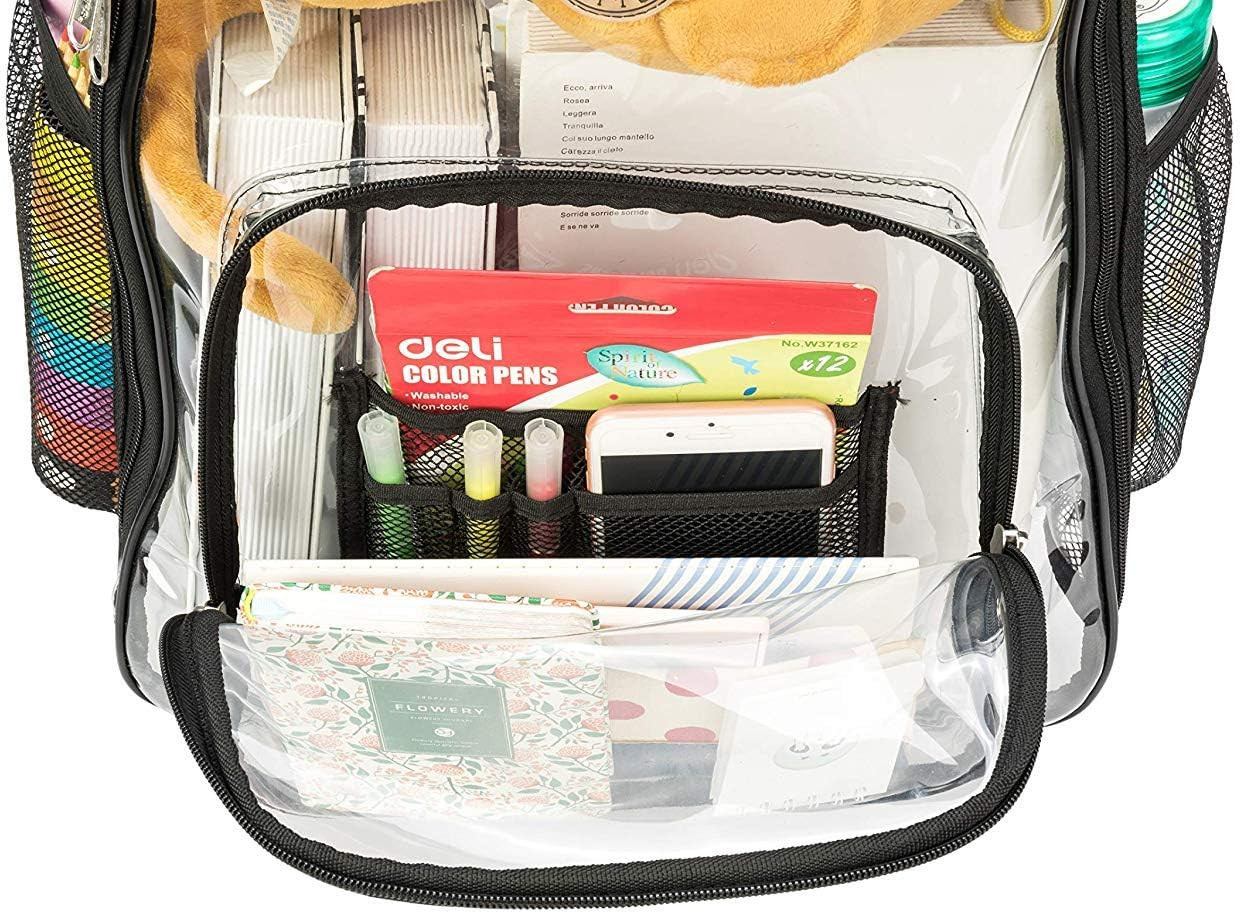 Rolling Clear Backpack Heavy Duty Bookbag Quality See through Workbag Travel Day