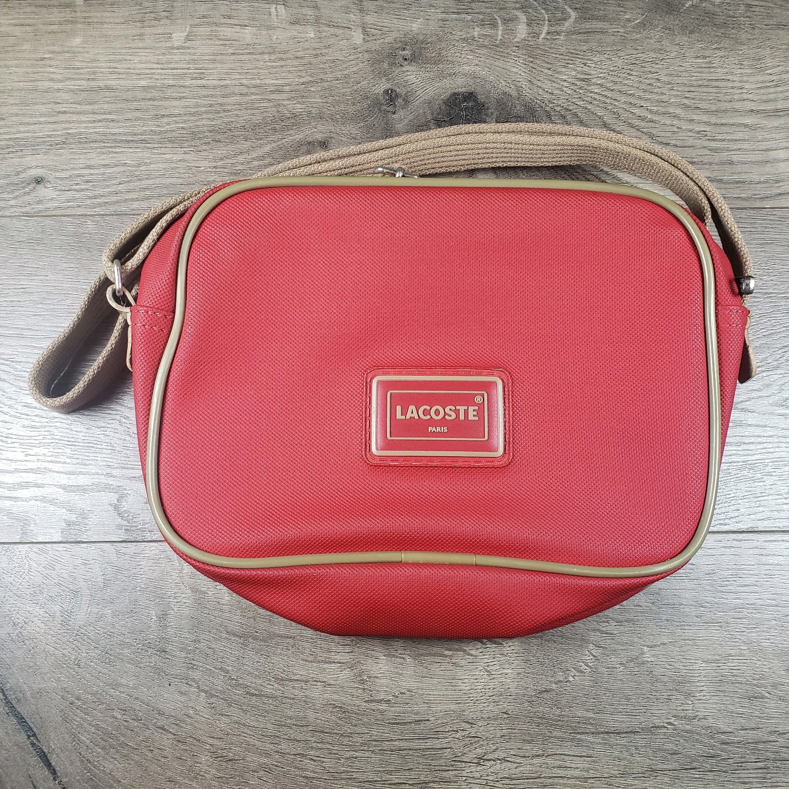 Lacoste Red Brown Unisex Flat Rectangle Box Crossover Bag Cross Body Pouch