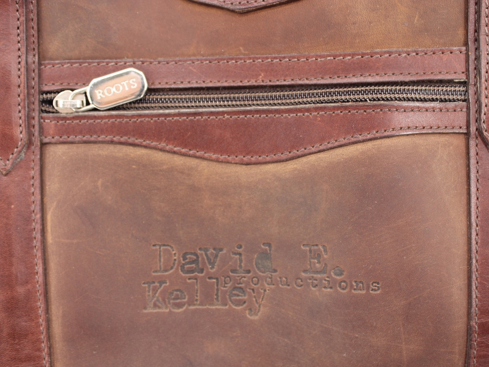 Roots Brown Leather Duffle Bag David E Kelley Productions Weekender Travel Bag