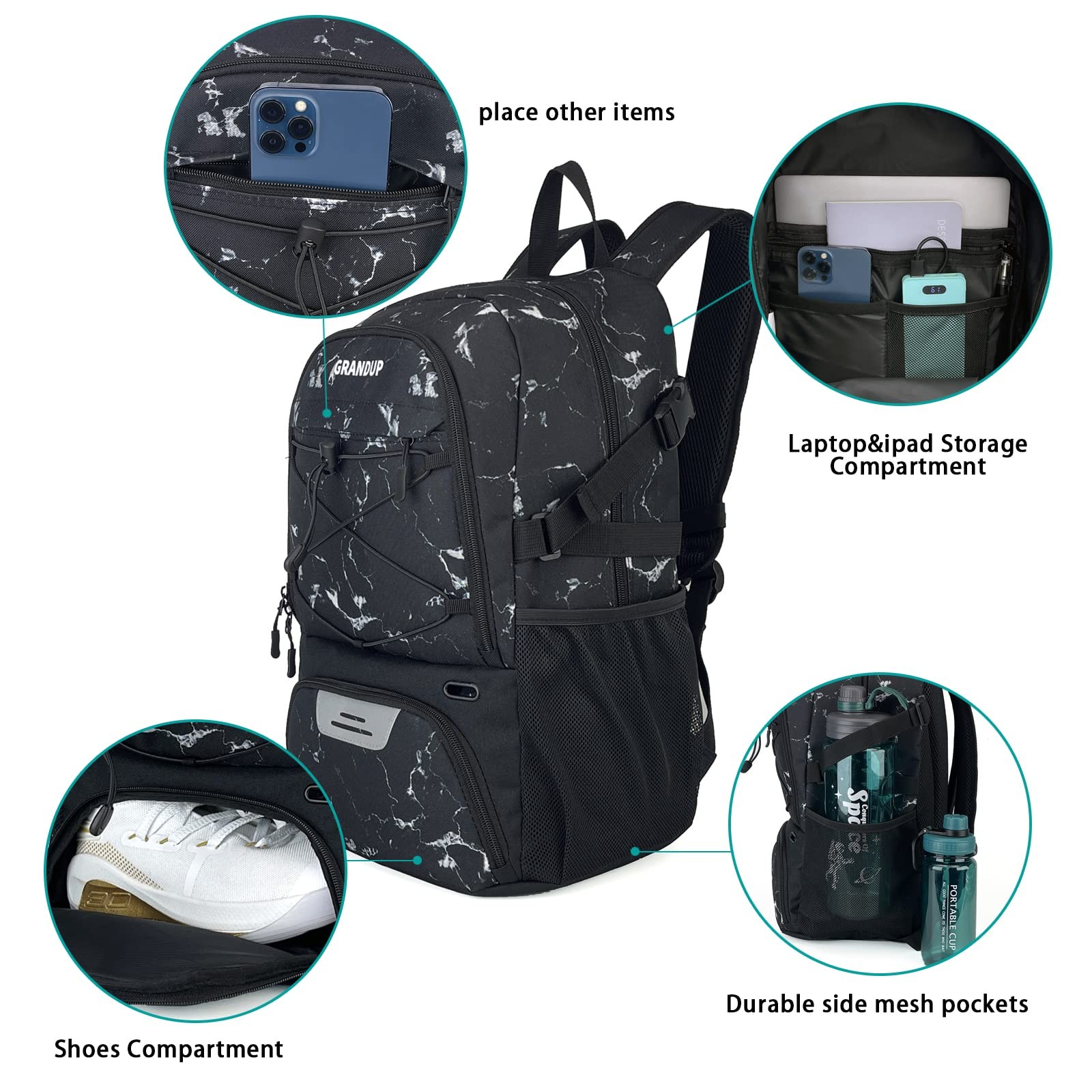 Basketball backpack with ball and shoes compartment Fit Volleyball, soccer, S…