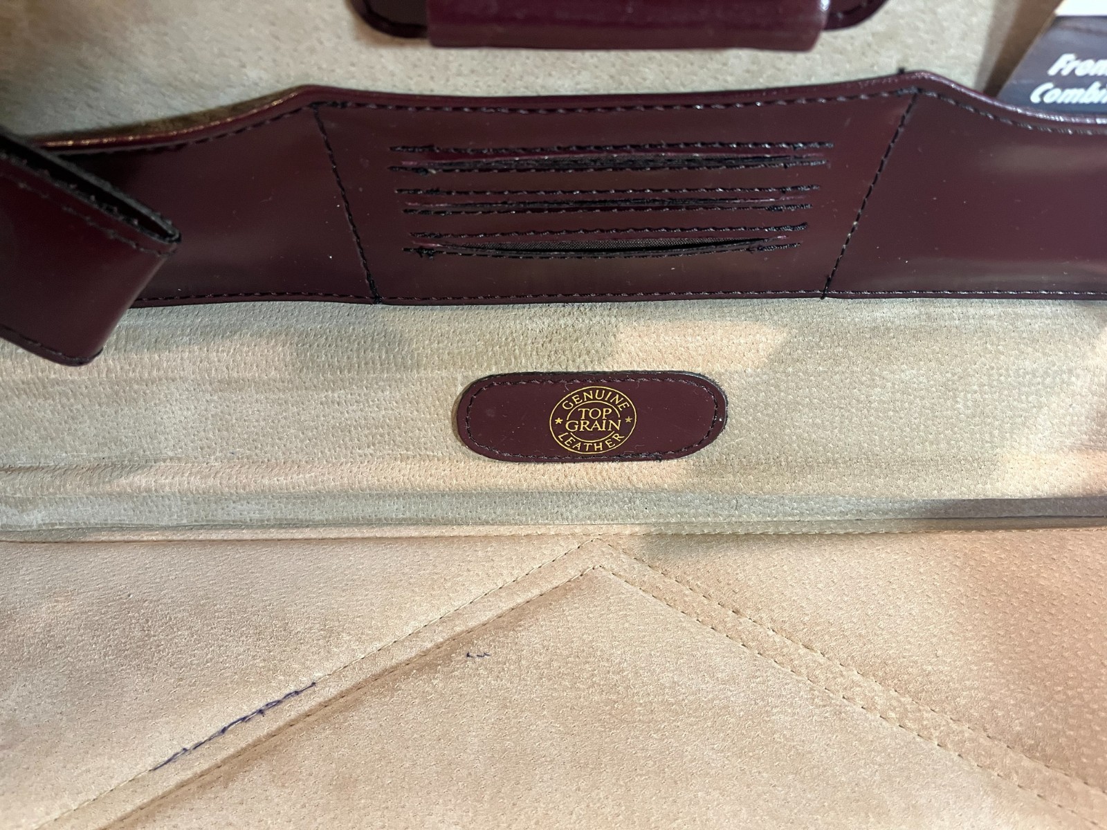 18″ Large Briefcase Men Leather vintage Mulberry Red Brown Suede Beige Interior