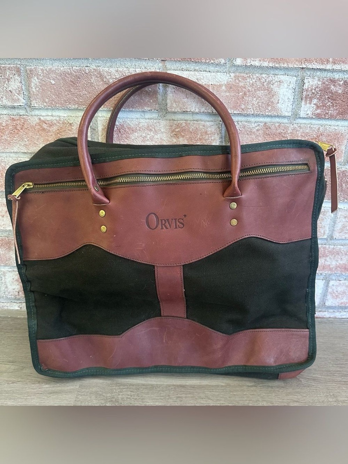 Vintage Orvis Laptop Bag Canvas Leather Green Travel Briefcase Battenkill