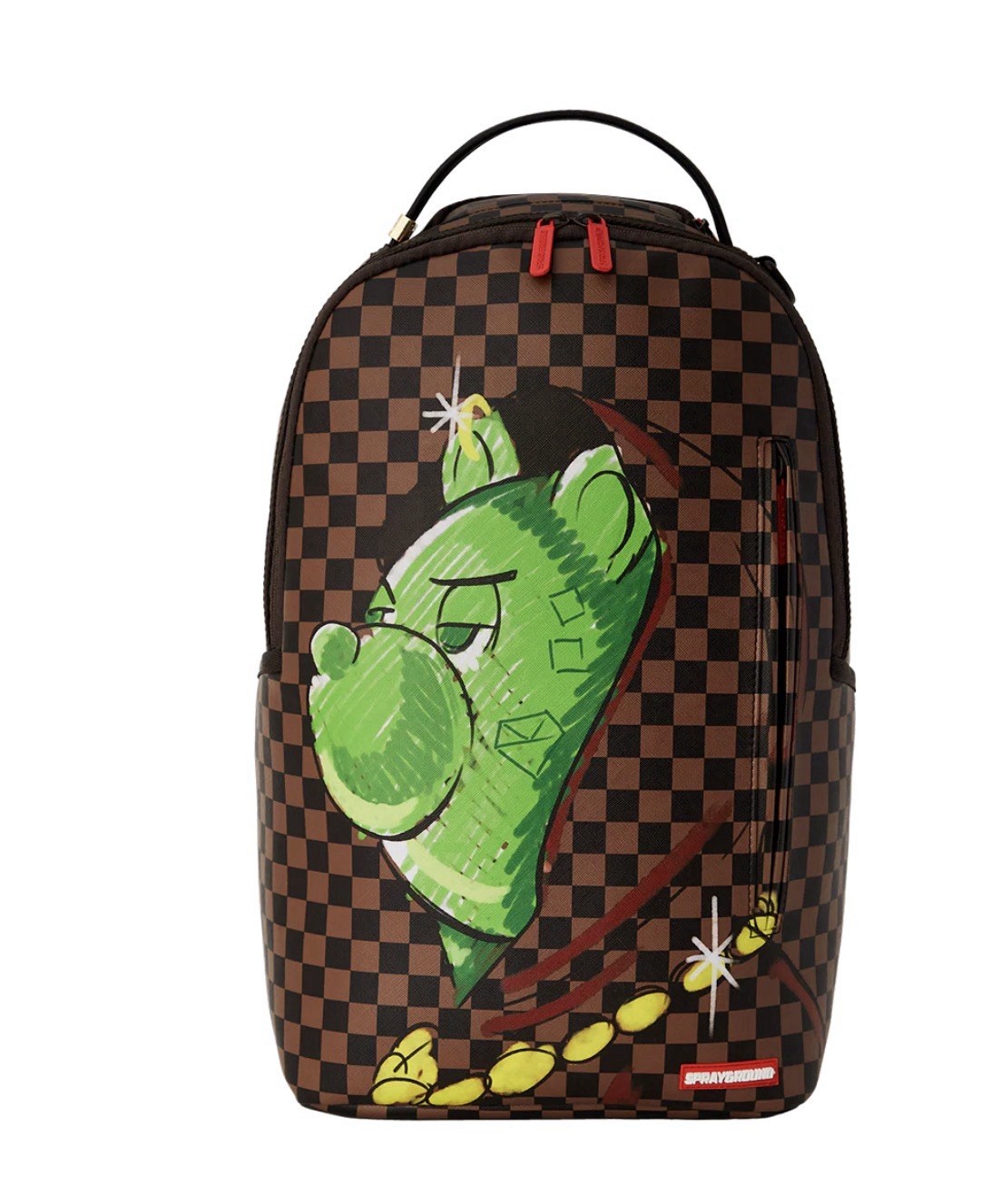 Sprayground Shark In Paris Brown Checkered Money Bear Backpack School Books Bag