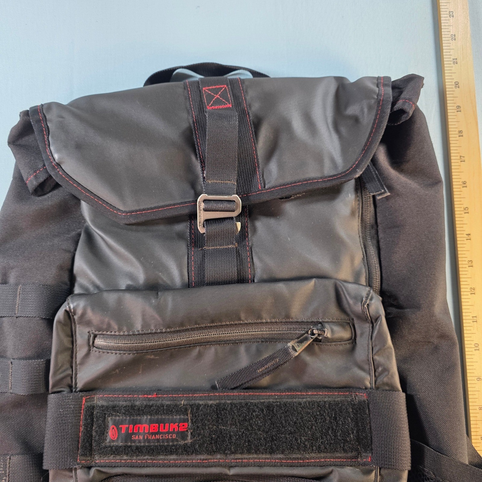 Timbuk2 San Francisco Spire Laptop Backpack Black Red Trim Roll Top Commuter Bag