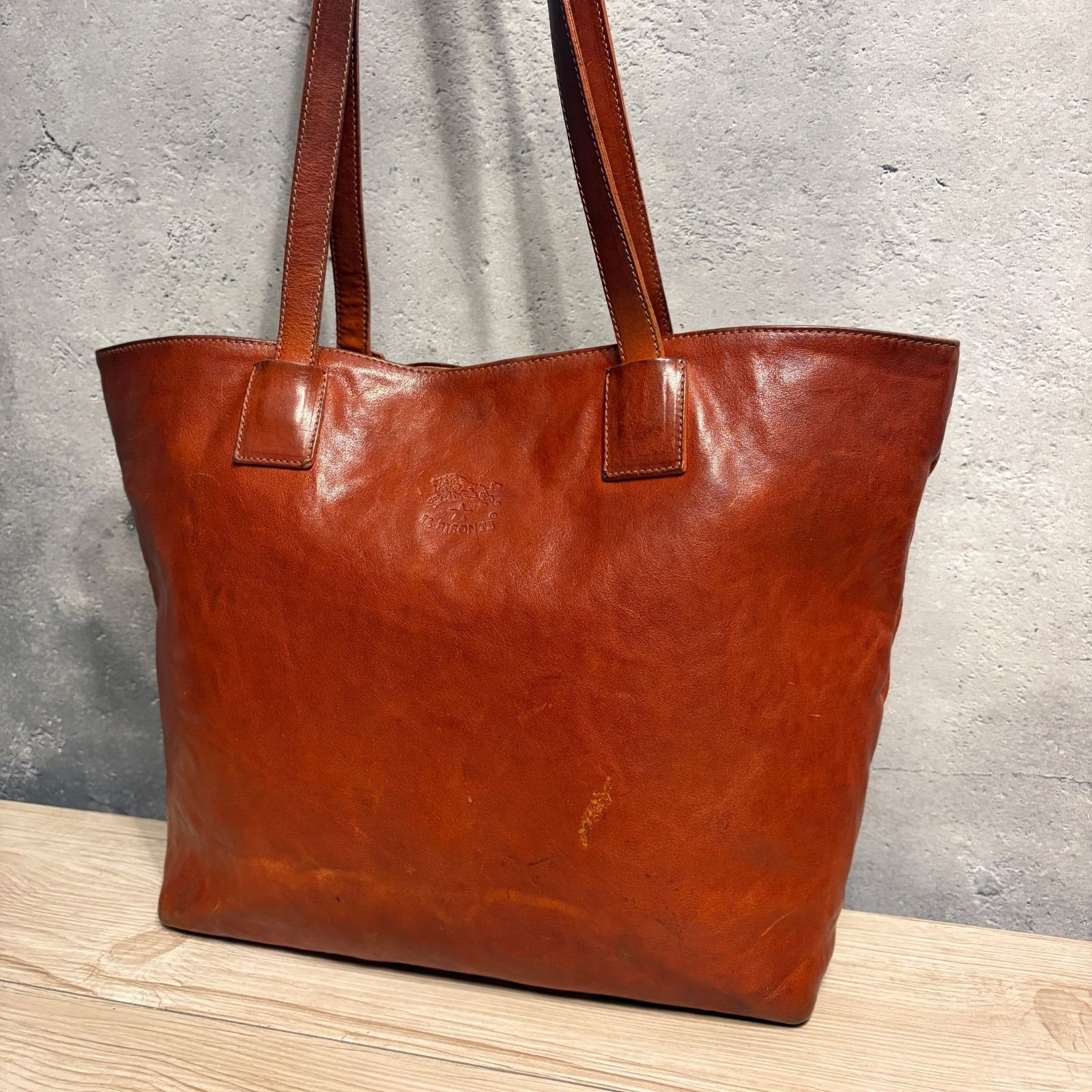 IL BISONTE Leather Tote Bag Brown Genuine Leather Shoulder Bag 26×28cm