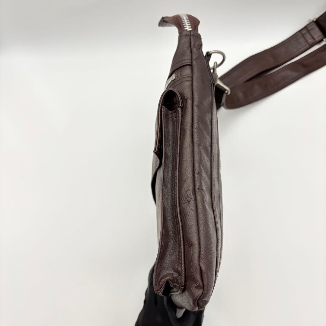 Porter Freestyle Brown Leather Shoulder Bag Zip Crossbody Japan 26x22cm B