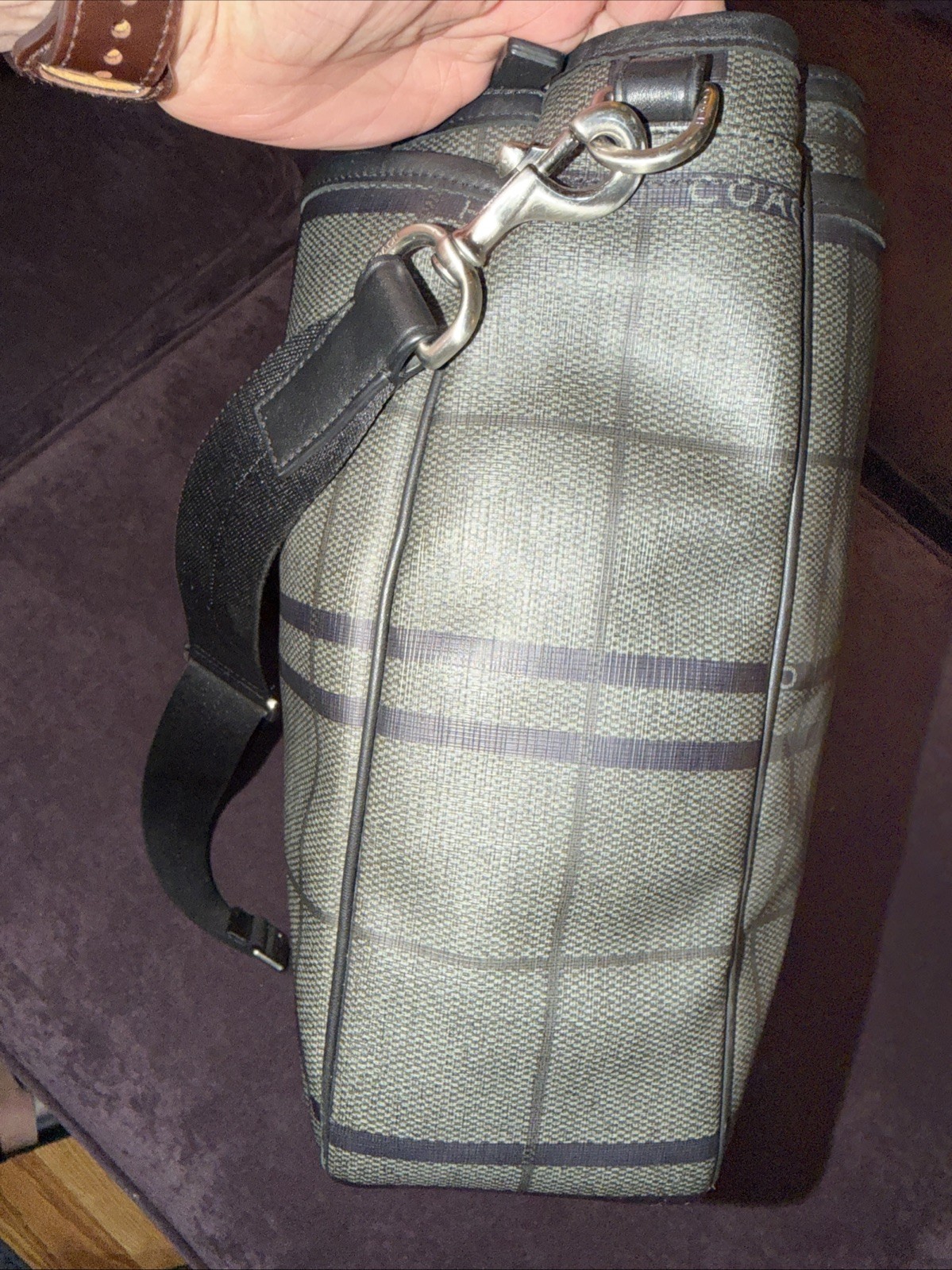 Vintage Coach unisex Plaid Messenger Bag F13517 Laptop Briefcase Shoulder Gray