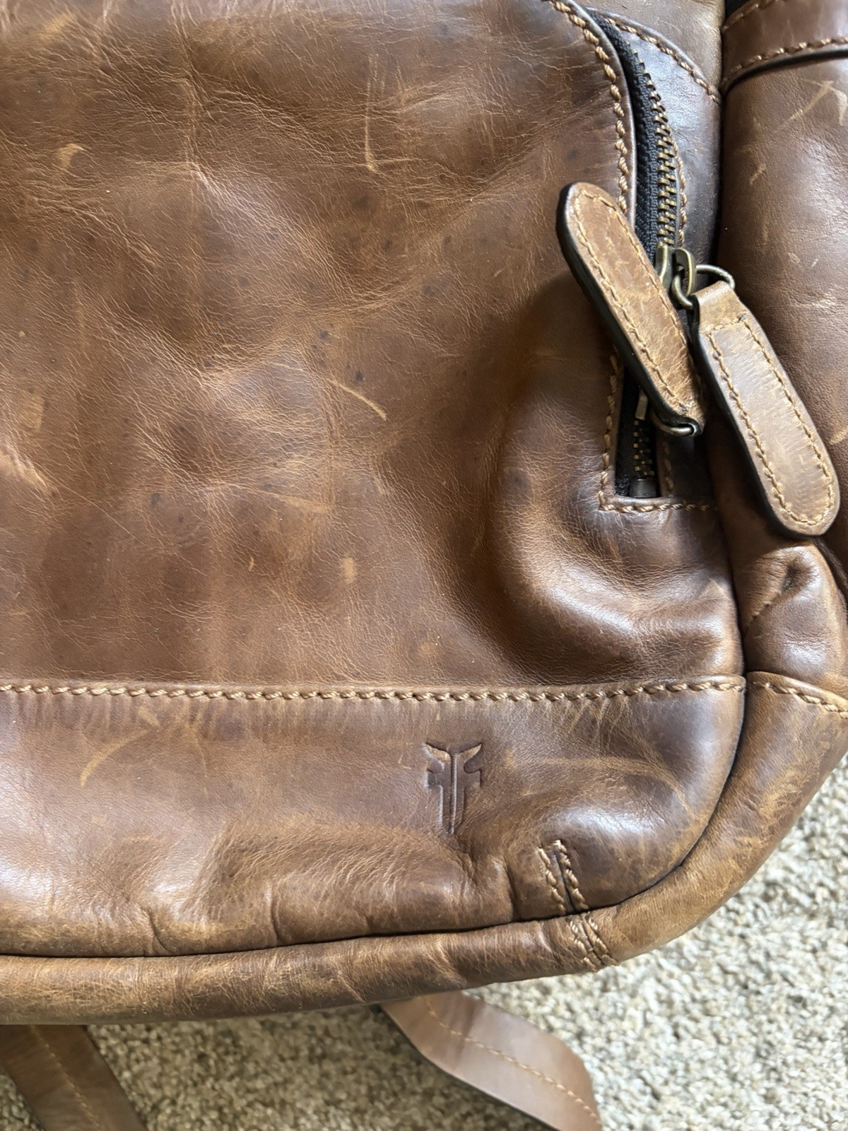 Vintage Frye Leather Backpack Large Multiple Pockets Brown Leather Zip Closures
