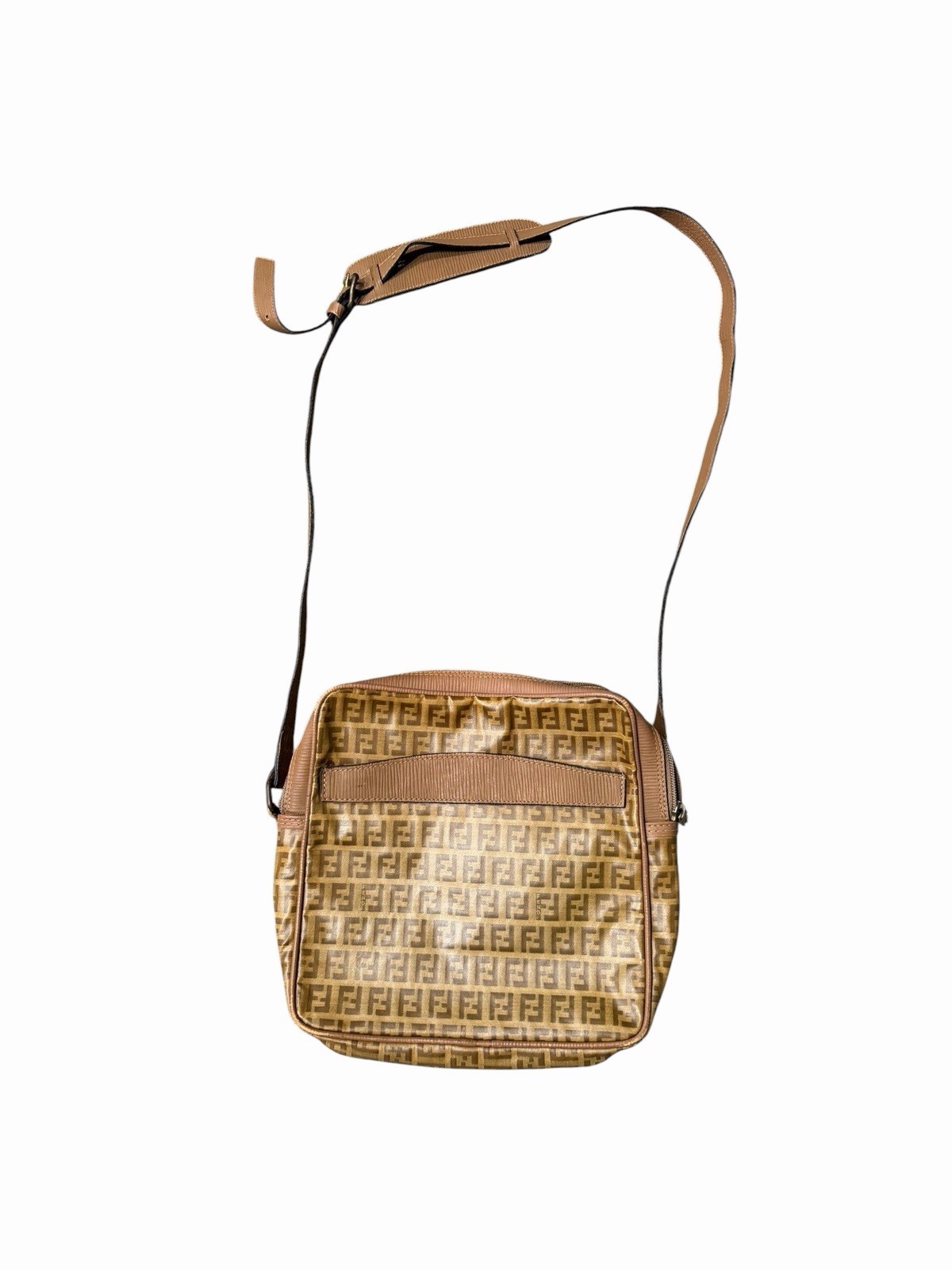 FENDI Logo Zucca Pattern Shoulder Bag Coating Canvas Leather Brown