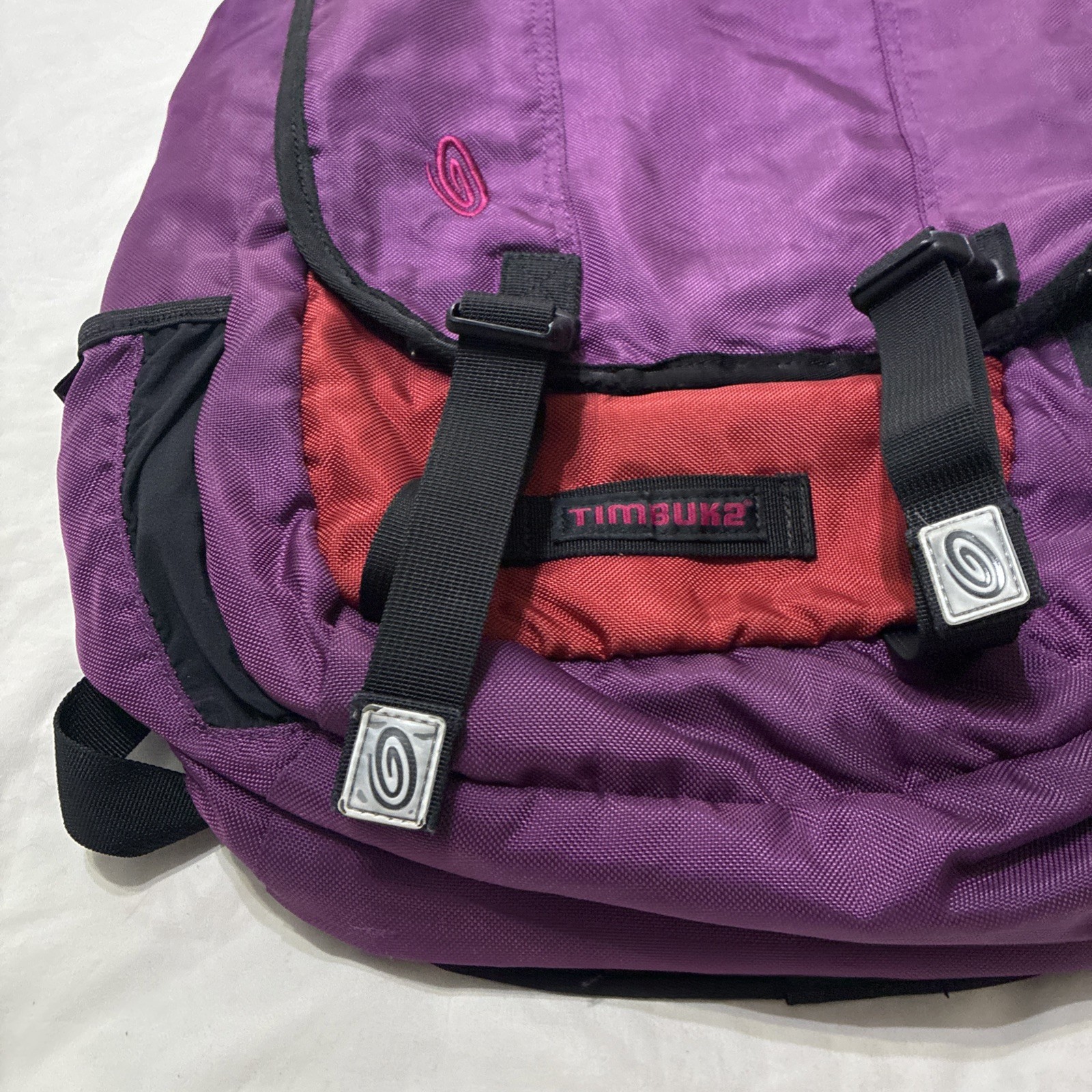 Timbuk2 Red Purple Backpack Laptop Swig Swag Bag EUC Casual Striped Retro