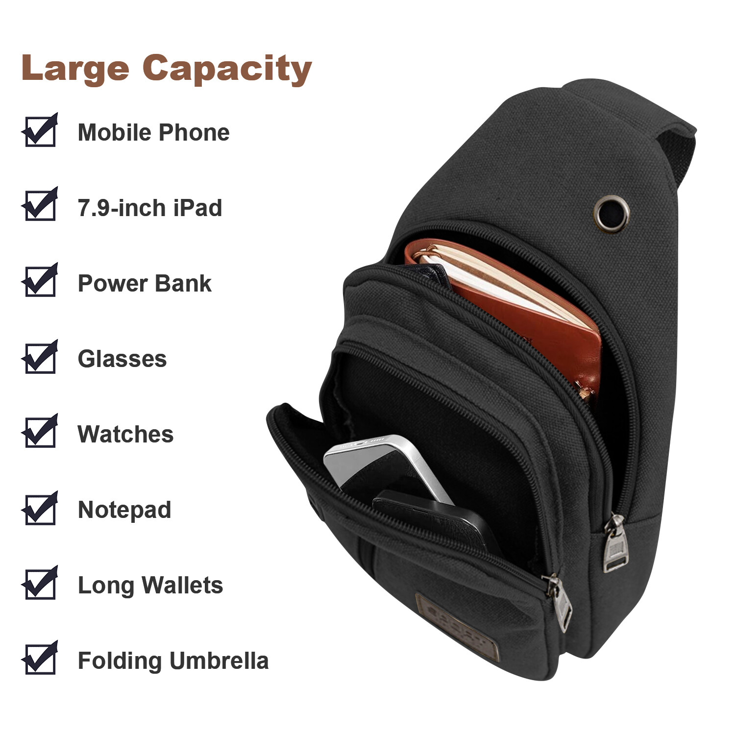 Anti Theft Small Sling Bag with HEADPHONE HOLE for Travel Sports Running Hiking