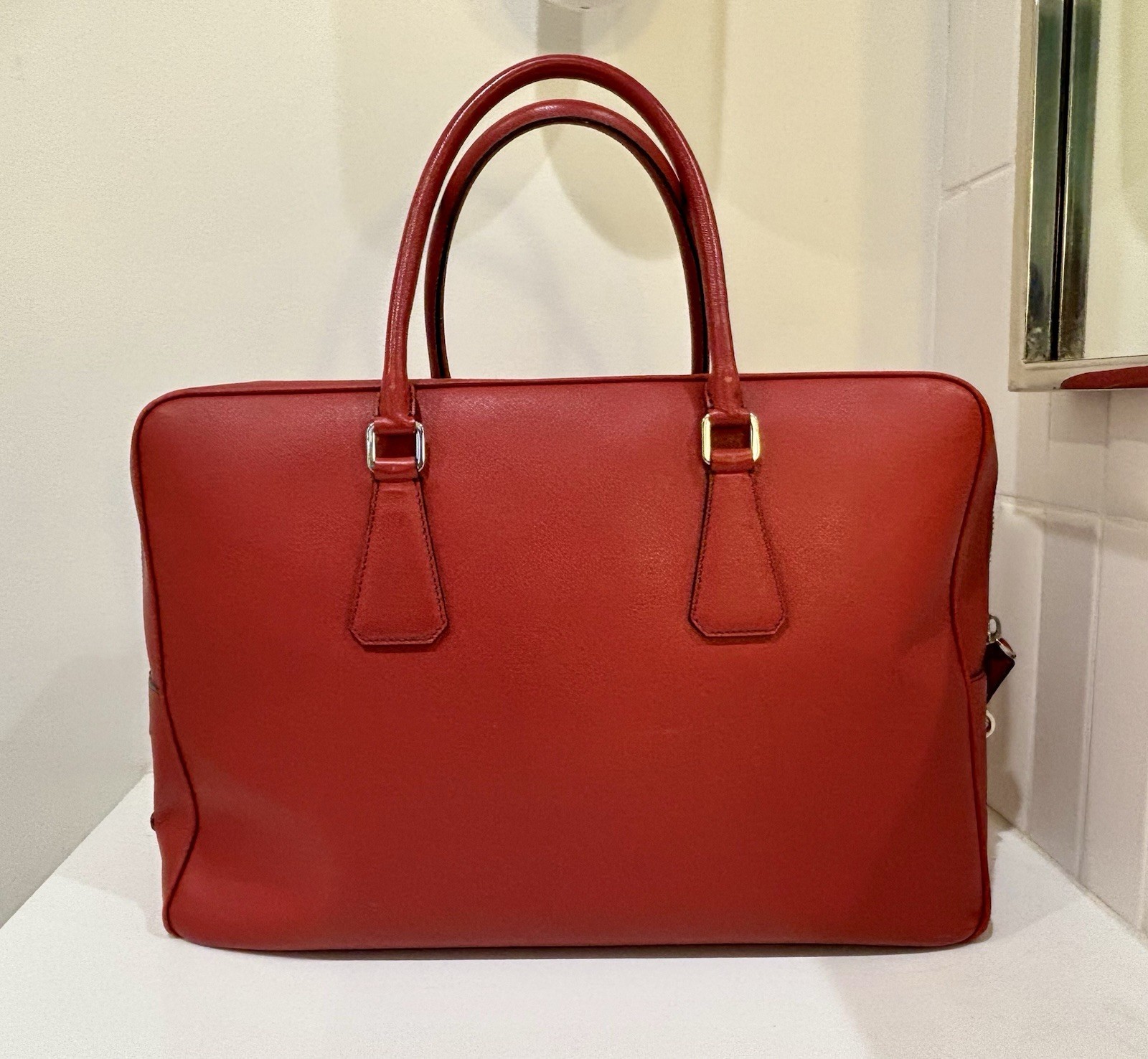 Prada Saffiano Classic Red Leather Computer / Overnight Bag VG Dolce