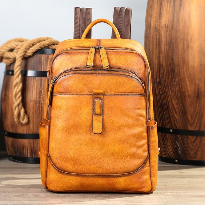 Soft Cowhide Skin Men’s Business Backpack Travel Bag 14″ Laptop Bag 29x16x40cm
